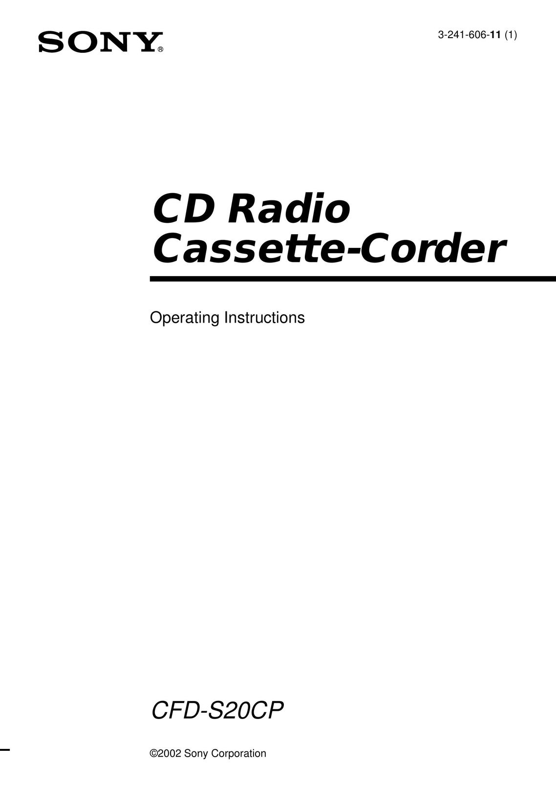 Sony cCFD-S20CP Cassette Player User Manual