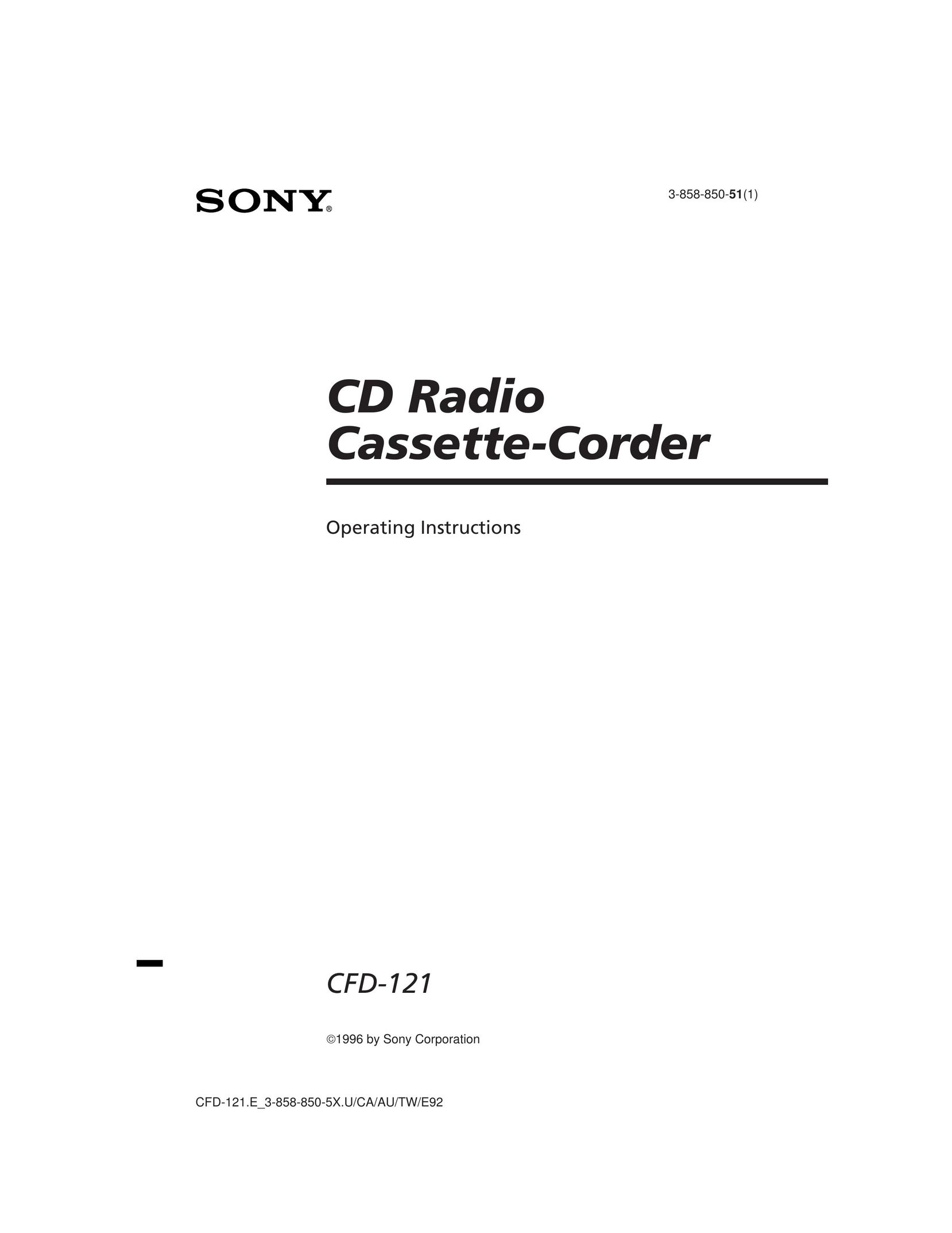 Sony CFD-121 Cassette Player User Manual