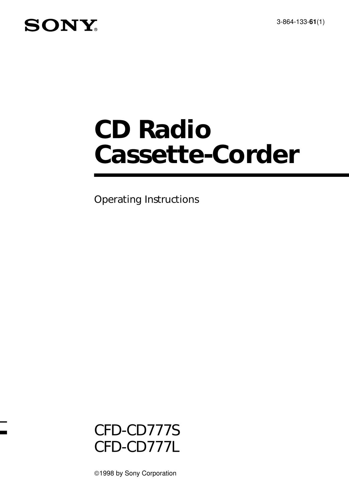 Sony CFD-CD777S Cassette Player User Manual