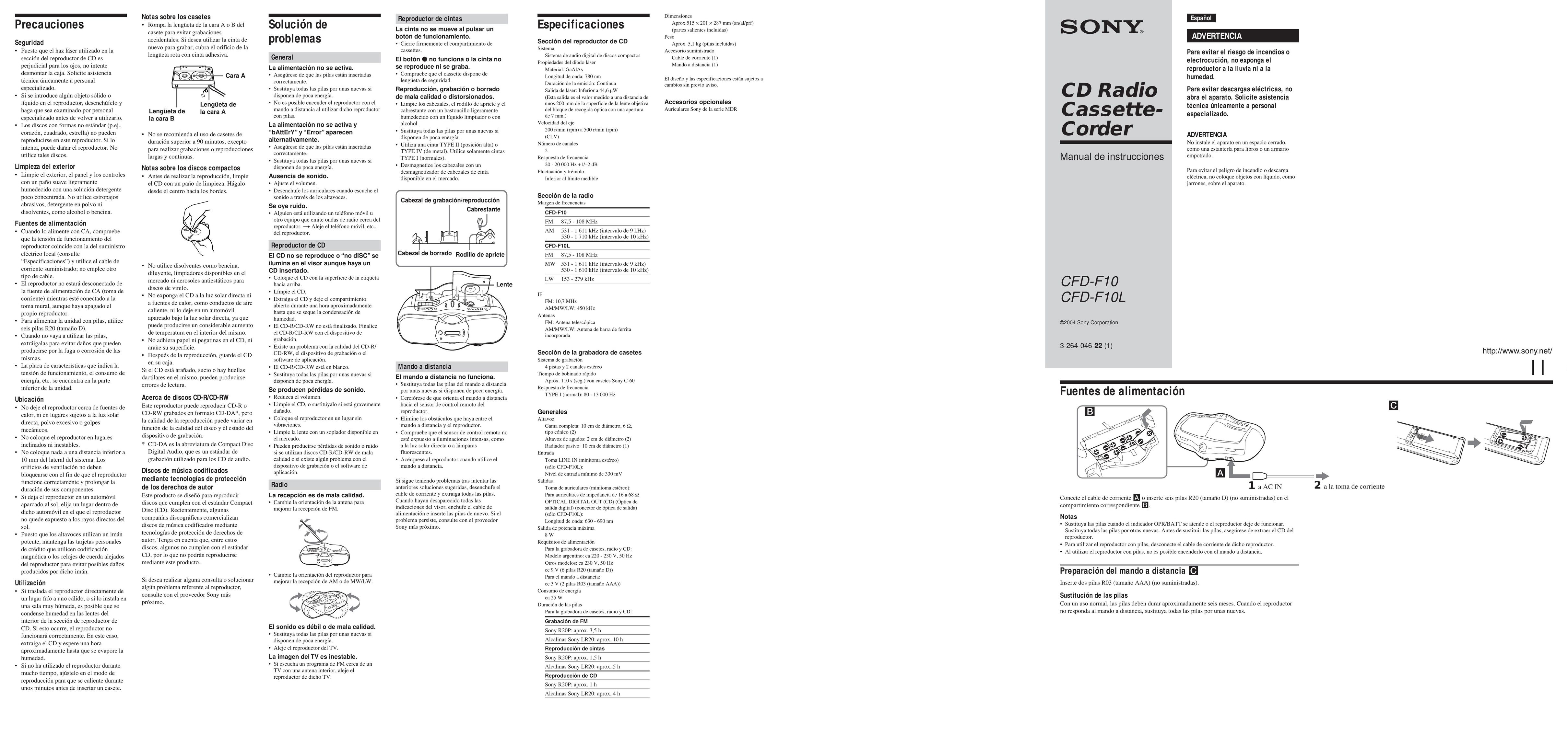 Sony CFD-F10L Cassette Player User Manual