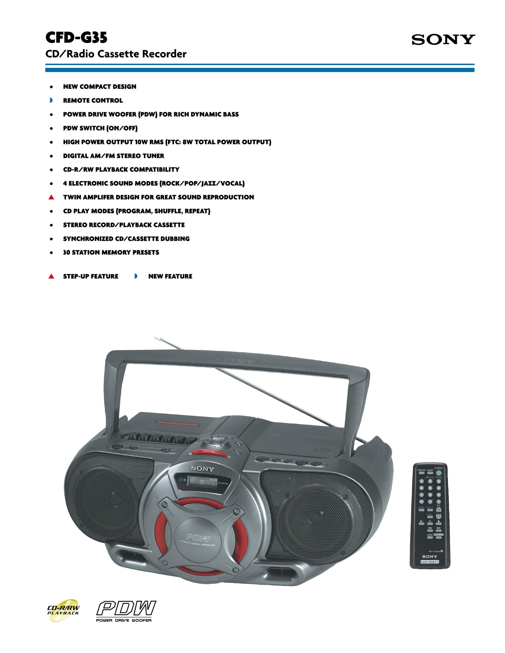 Sony CFD-G35 Cassette Player User Manual