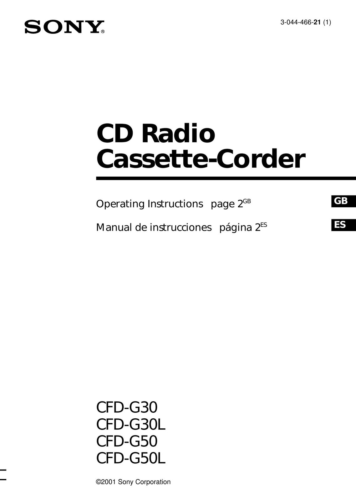 Sony CFD-G50L Cassette Player User Manual