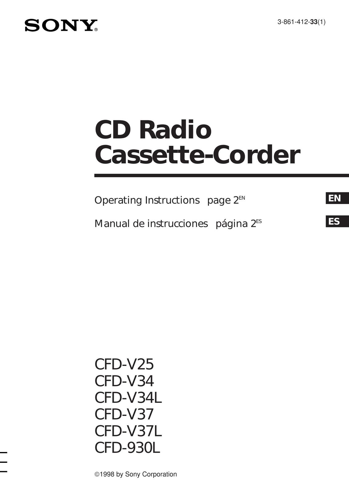 Sony CFD-V37 Cassette Player User Manual