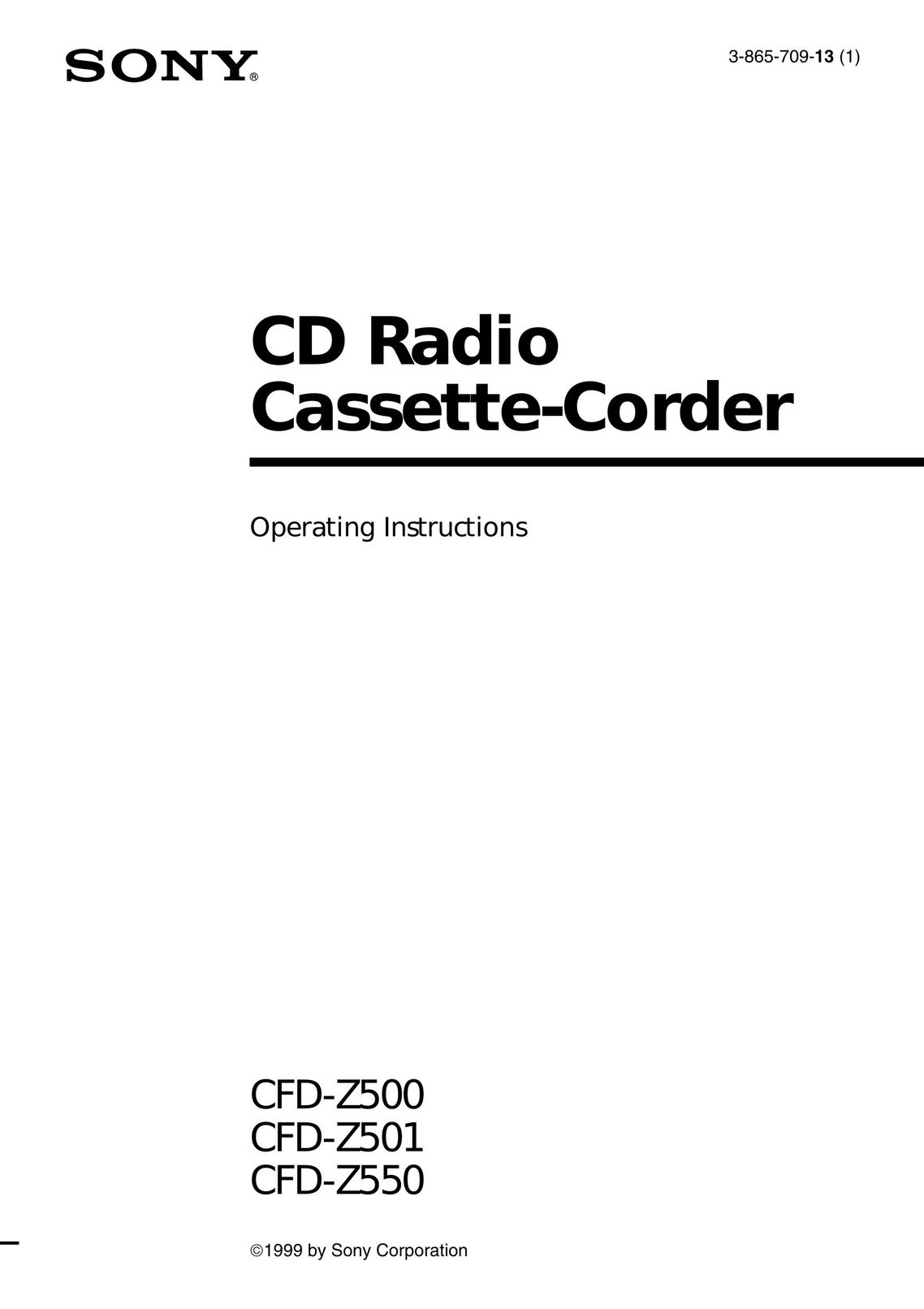 Sony CFD-Z501 Cassette Player User Manual