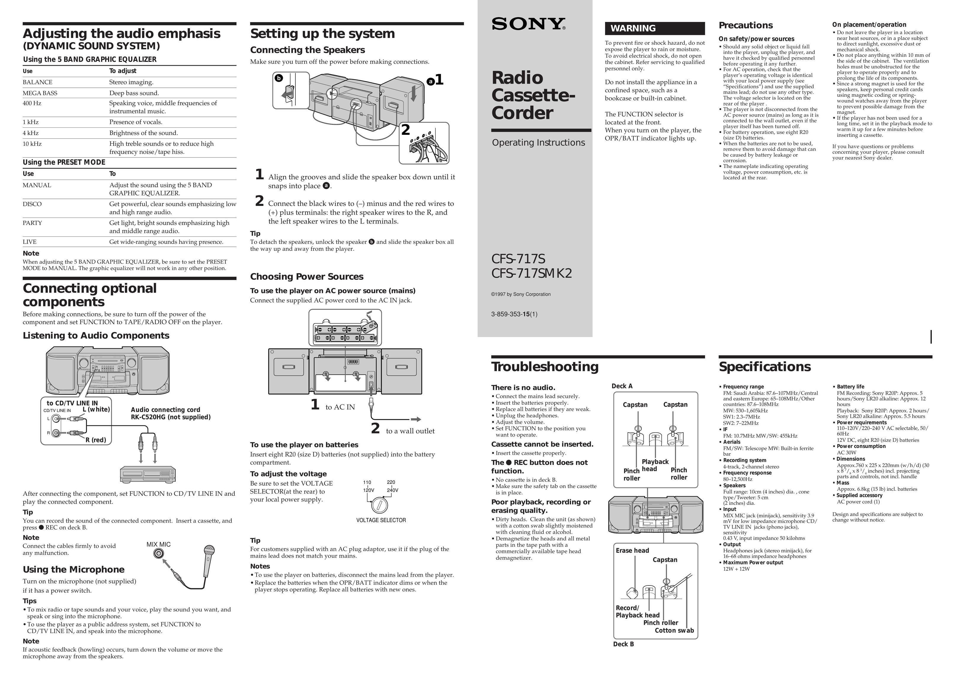 Sony CFS-717S Cassette Player User Manual