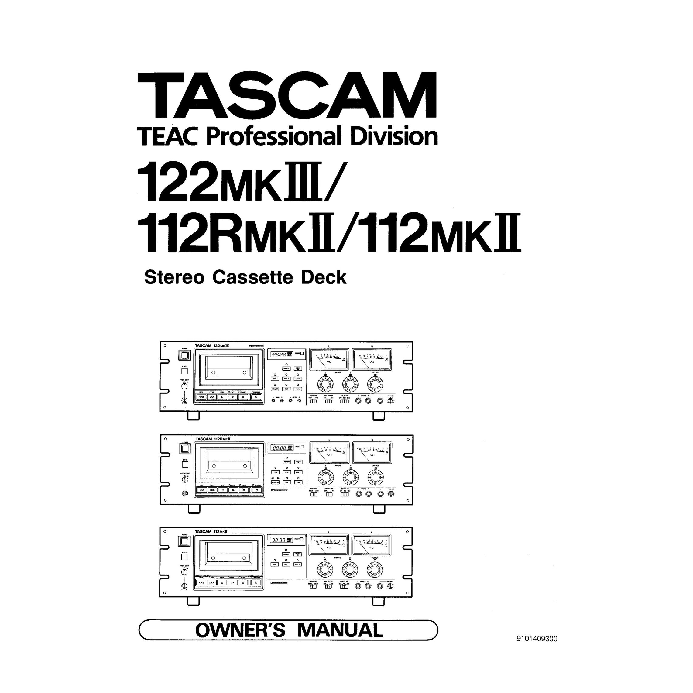 Tascam 122MKIII Cassette Player User Manual