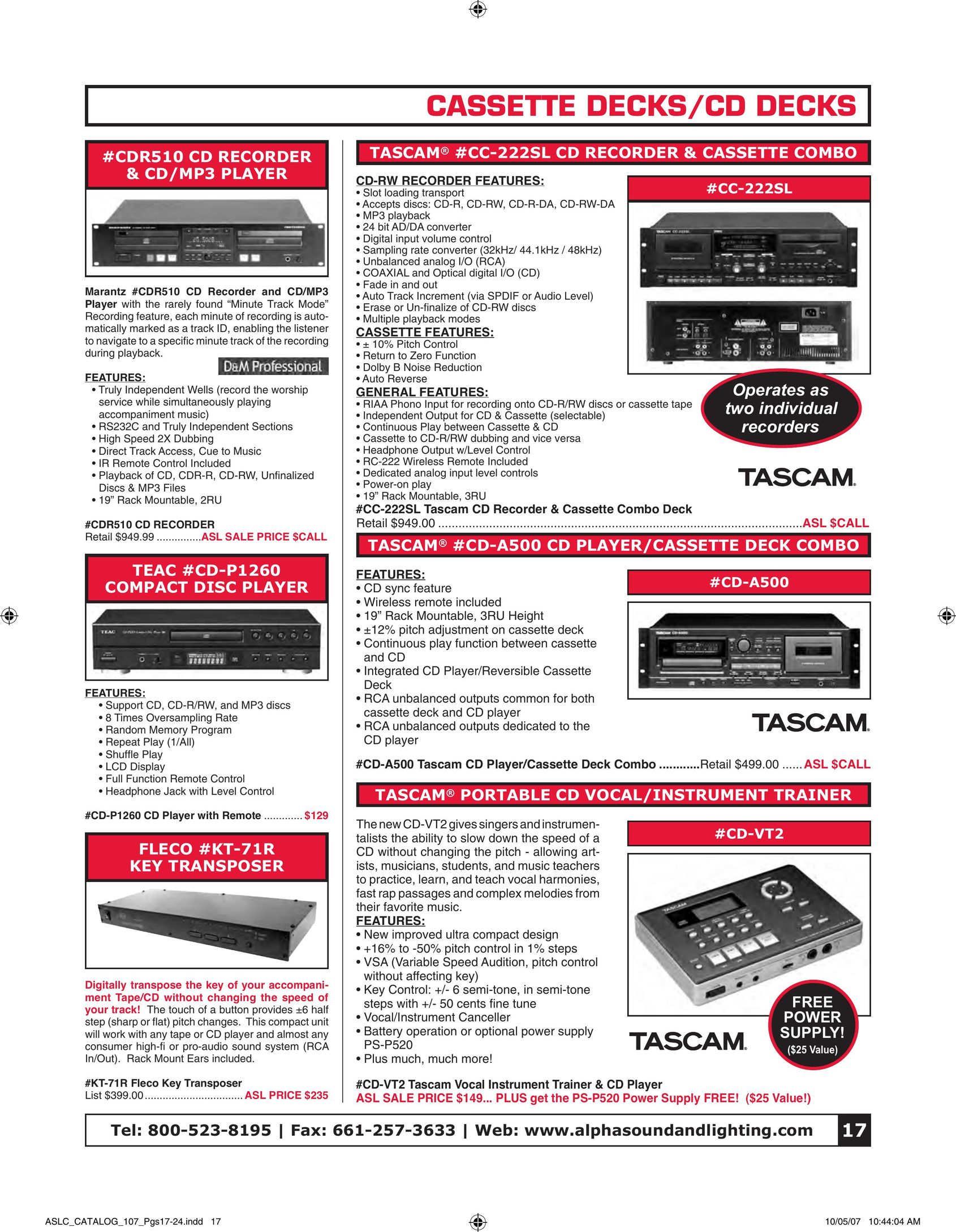 Tascam CDR510 Cassette Player User Manual