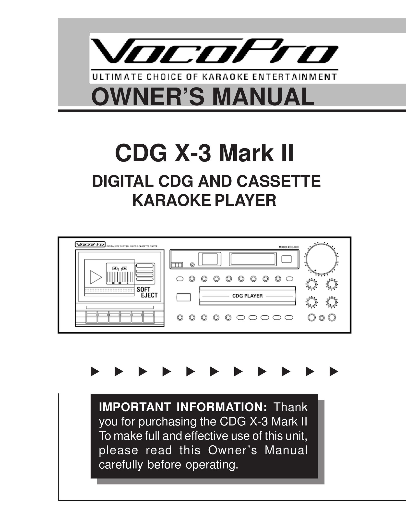 VocoPro CDG X-3 Mark II Cassette Player User Manual