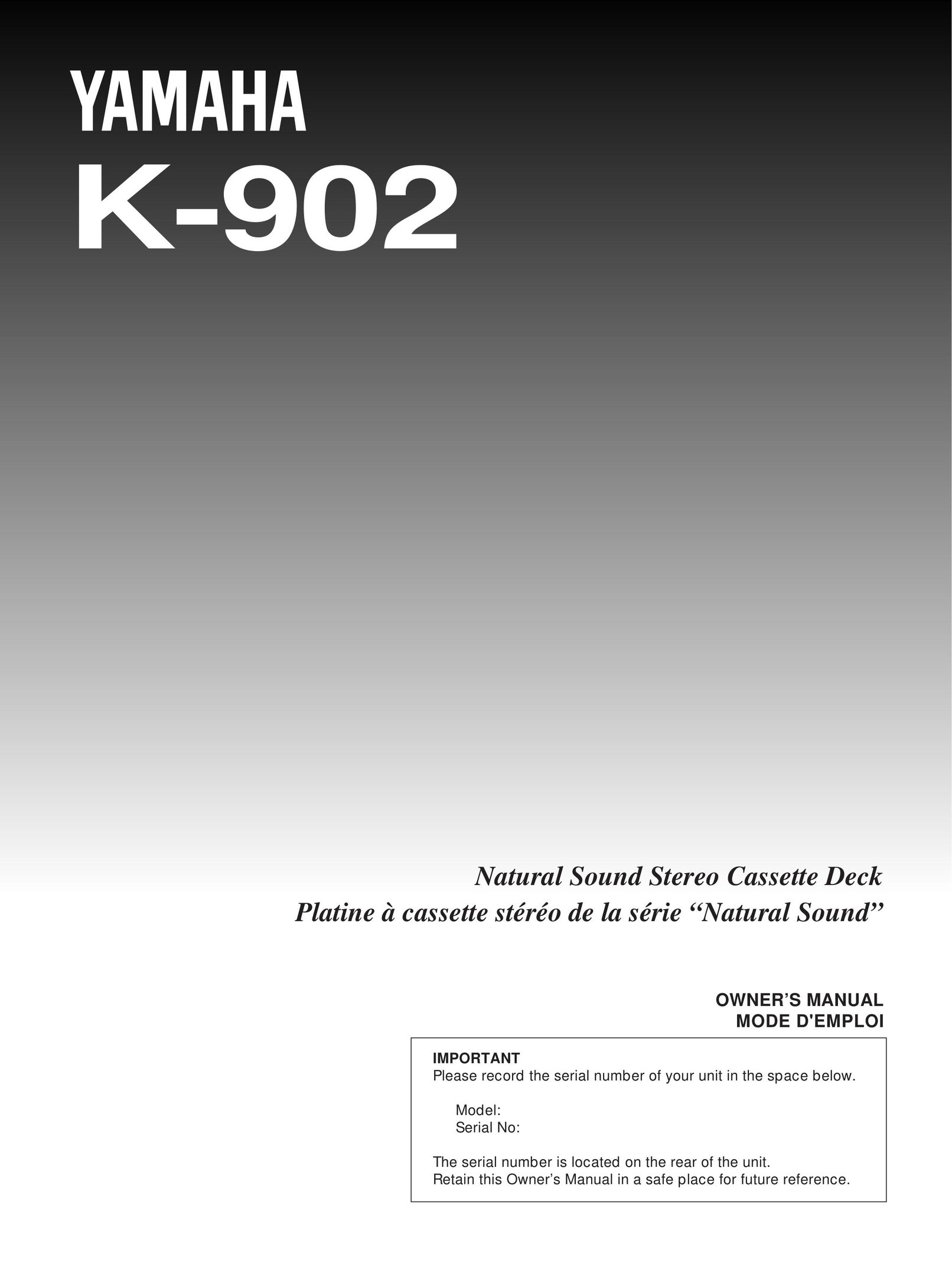 Yamaha K-902 Cassette Player User Manual