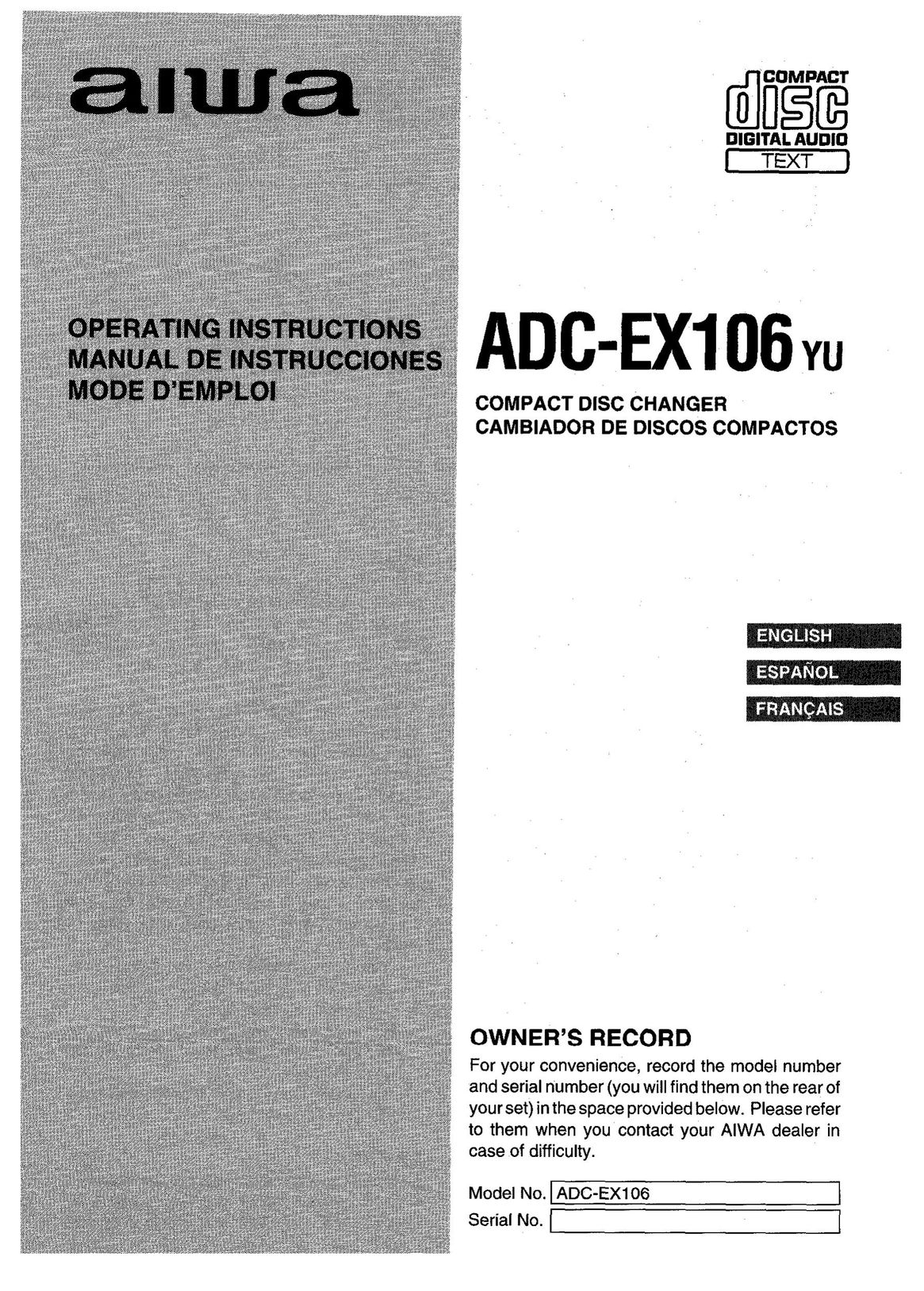 Aiwa ADC-EXI06 CD Player User Manual