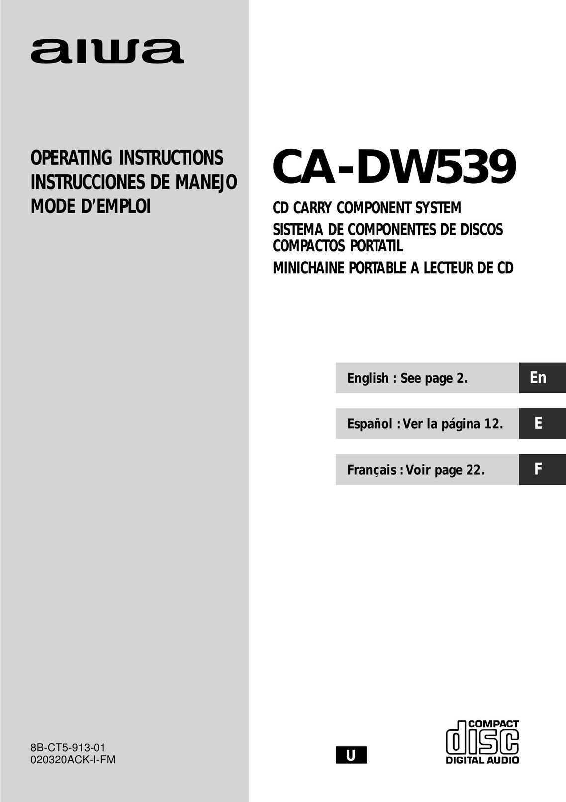 Aiwa CA-DW539 CD Player User Manual