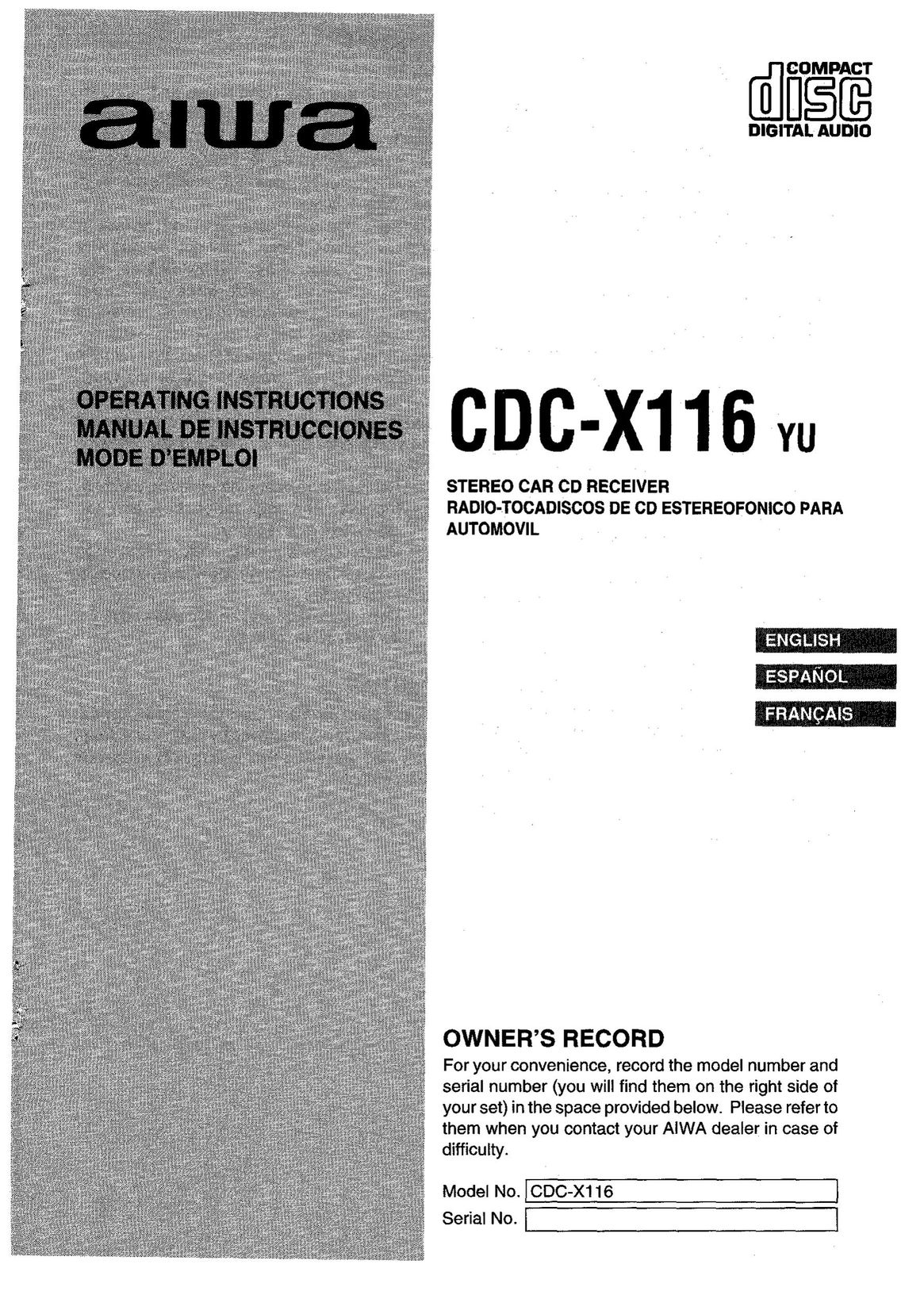 Aiwa CDC-X116 CD Player User Manual