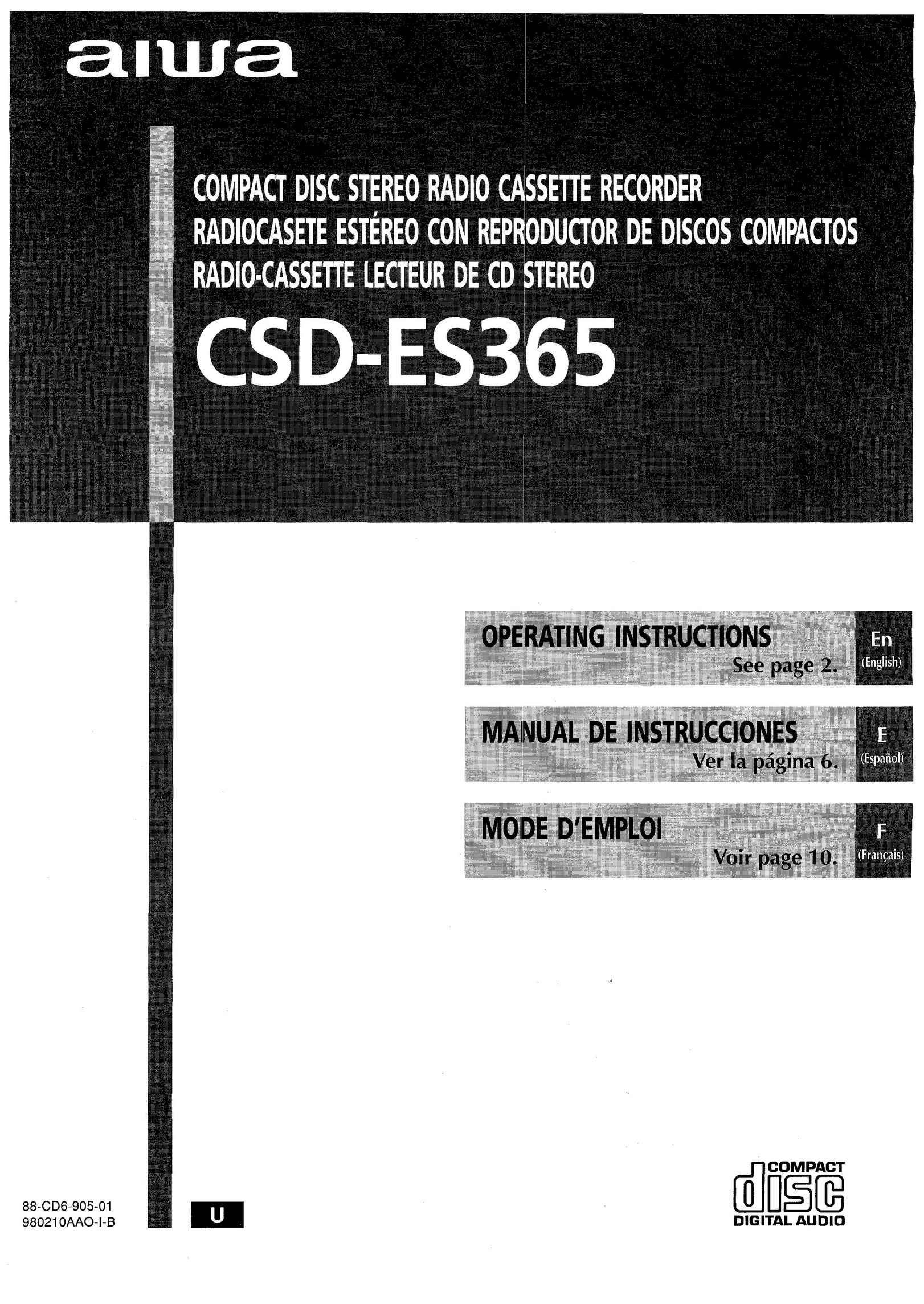 Aiwa CSD-ES365 CD Player User Manual
