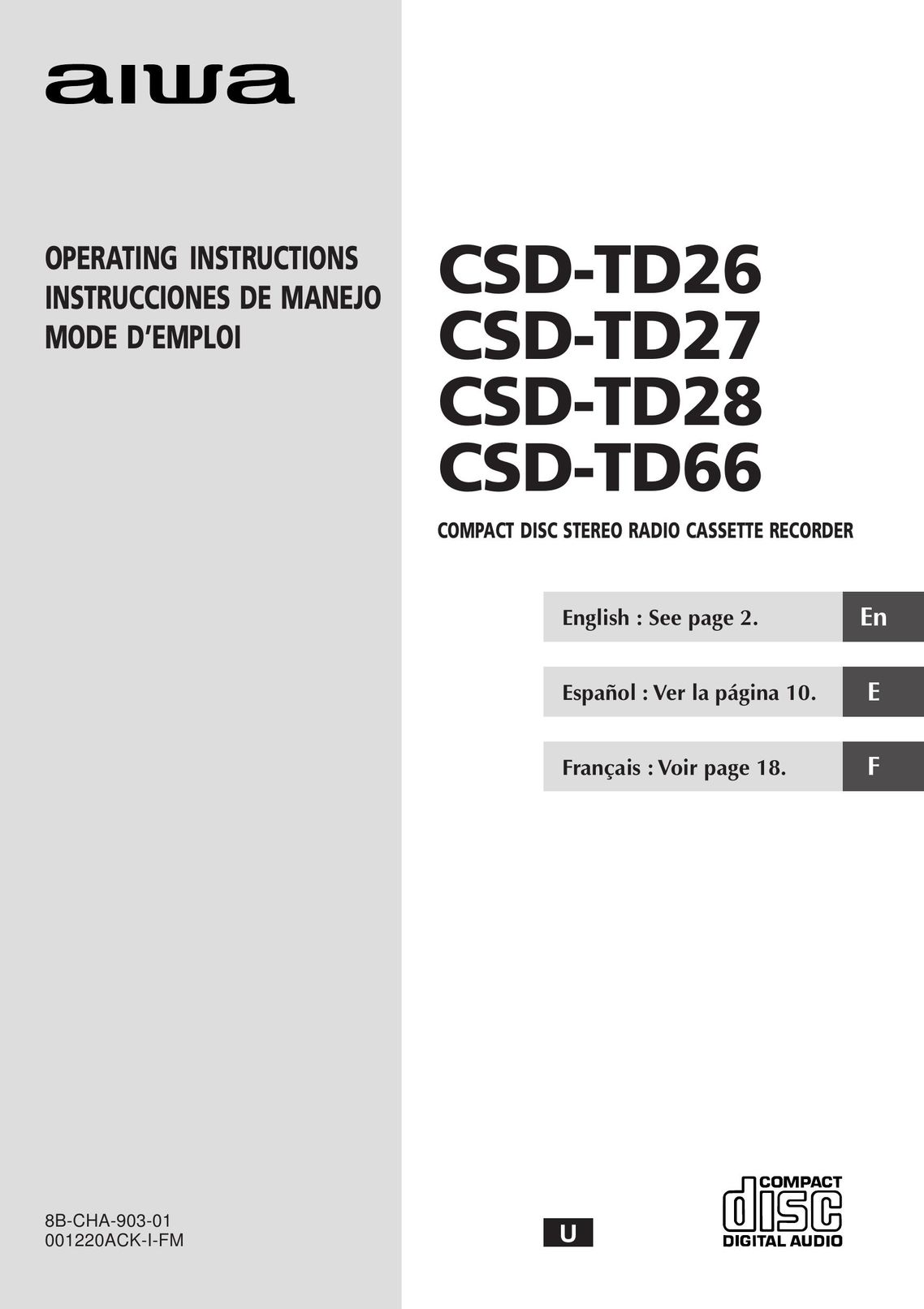 Aiwa CSD-TD28 CD Player User Manual