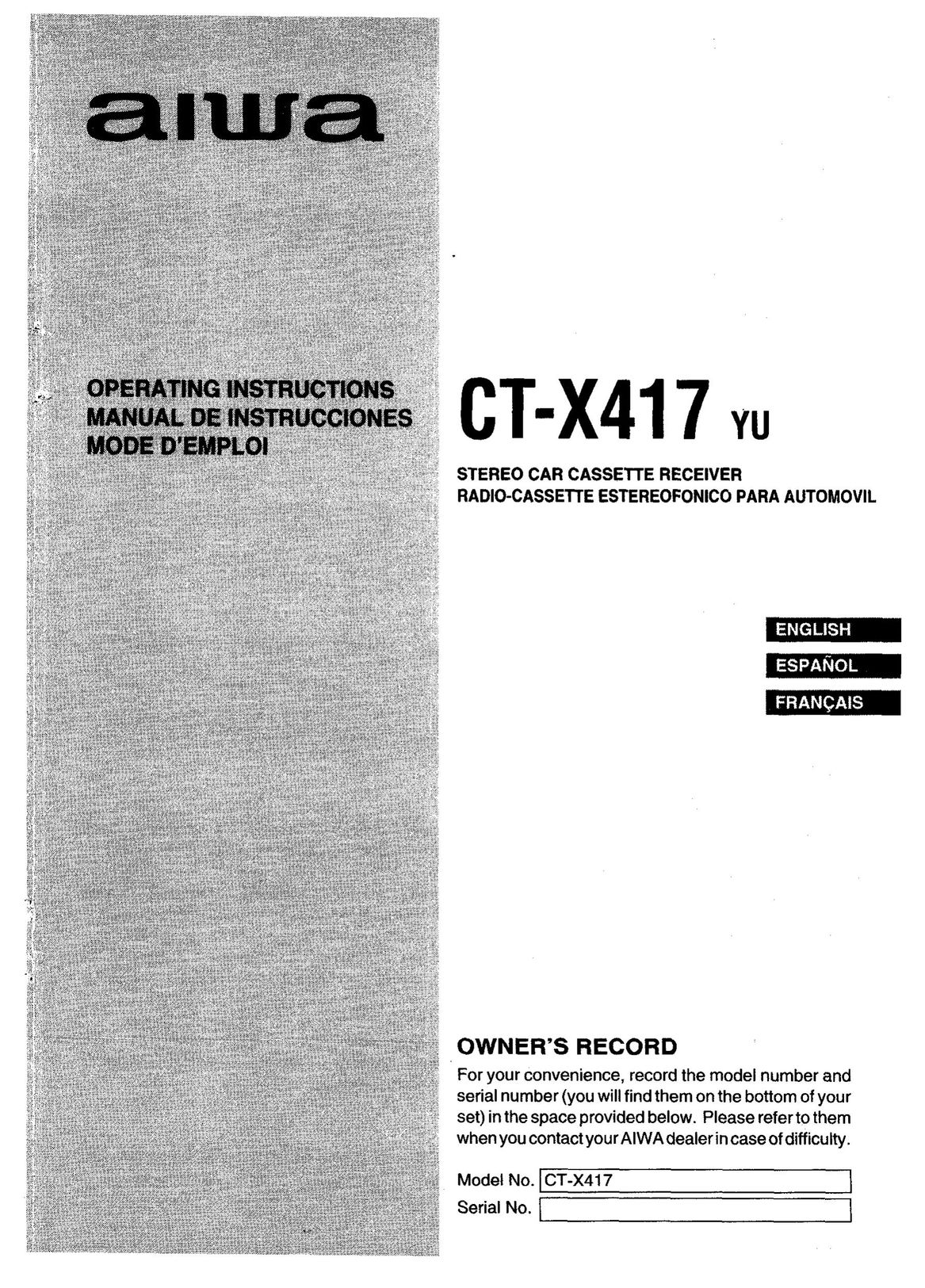 Aiwa CT-X417 CD Player User Manual