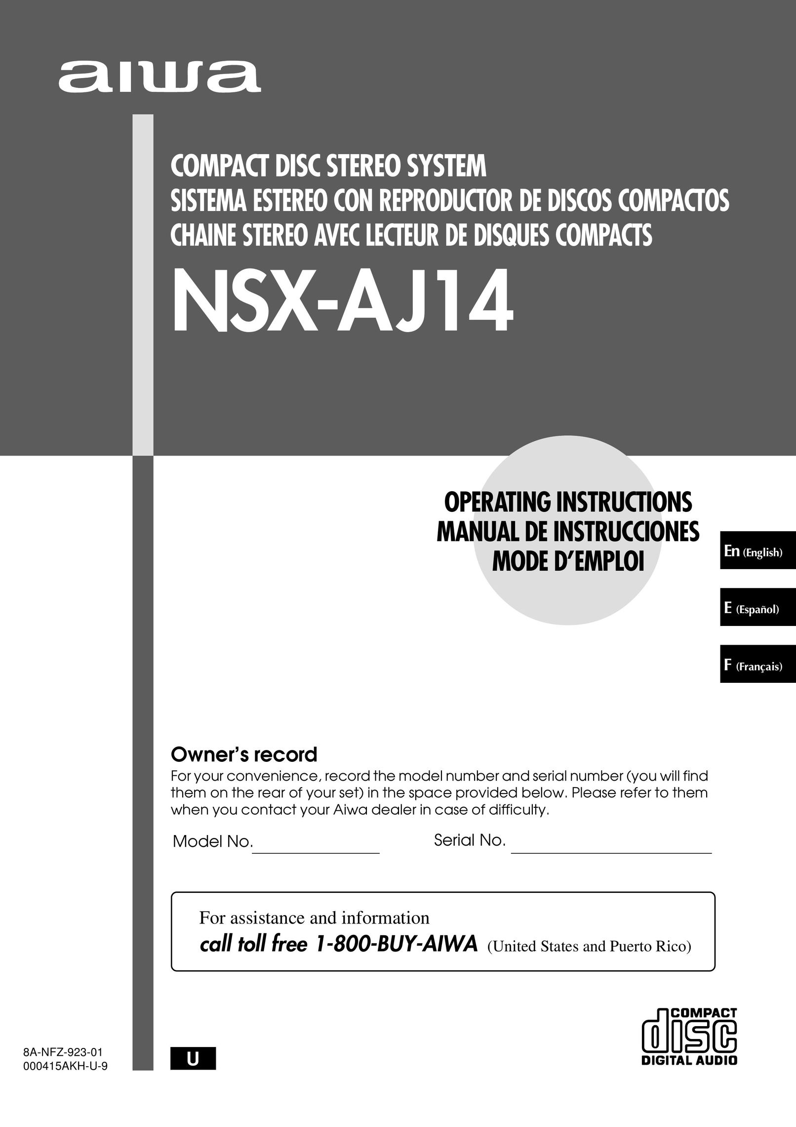 Aiwa NSX-AJ14 CD Player User Manual