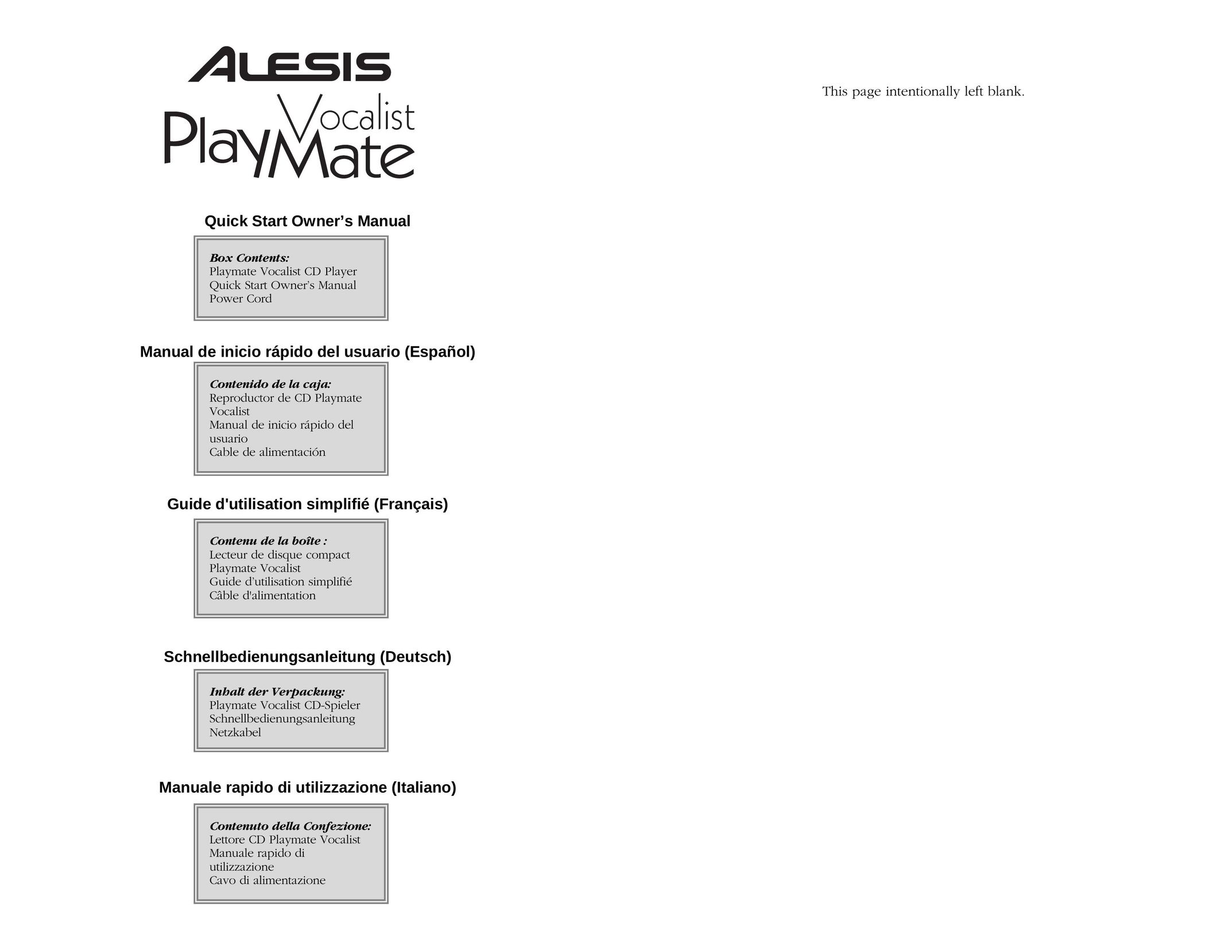Alesis Vocalist CD Player User Manual