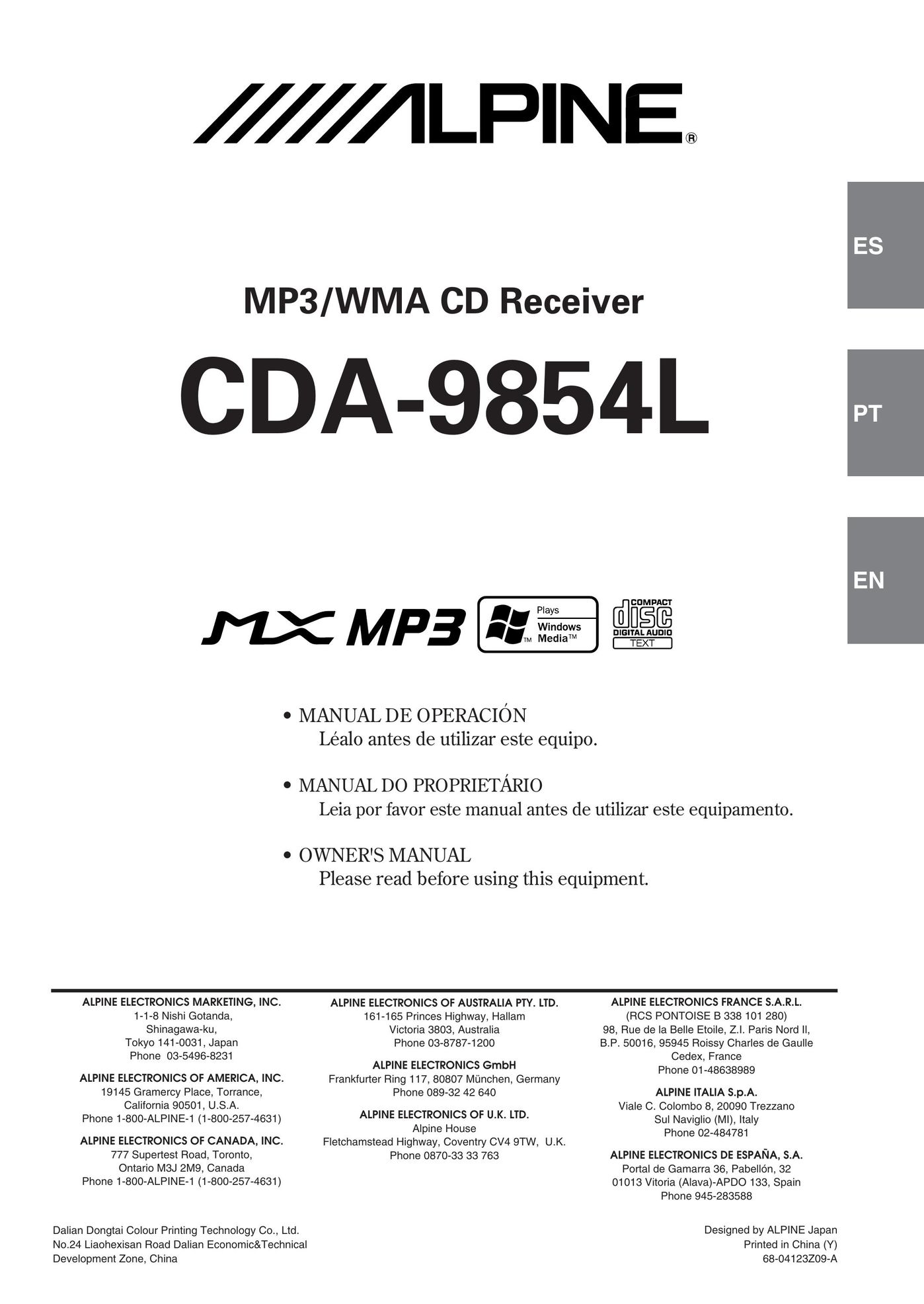 Alpine 68-04123Z09-A CD Player User Manual