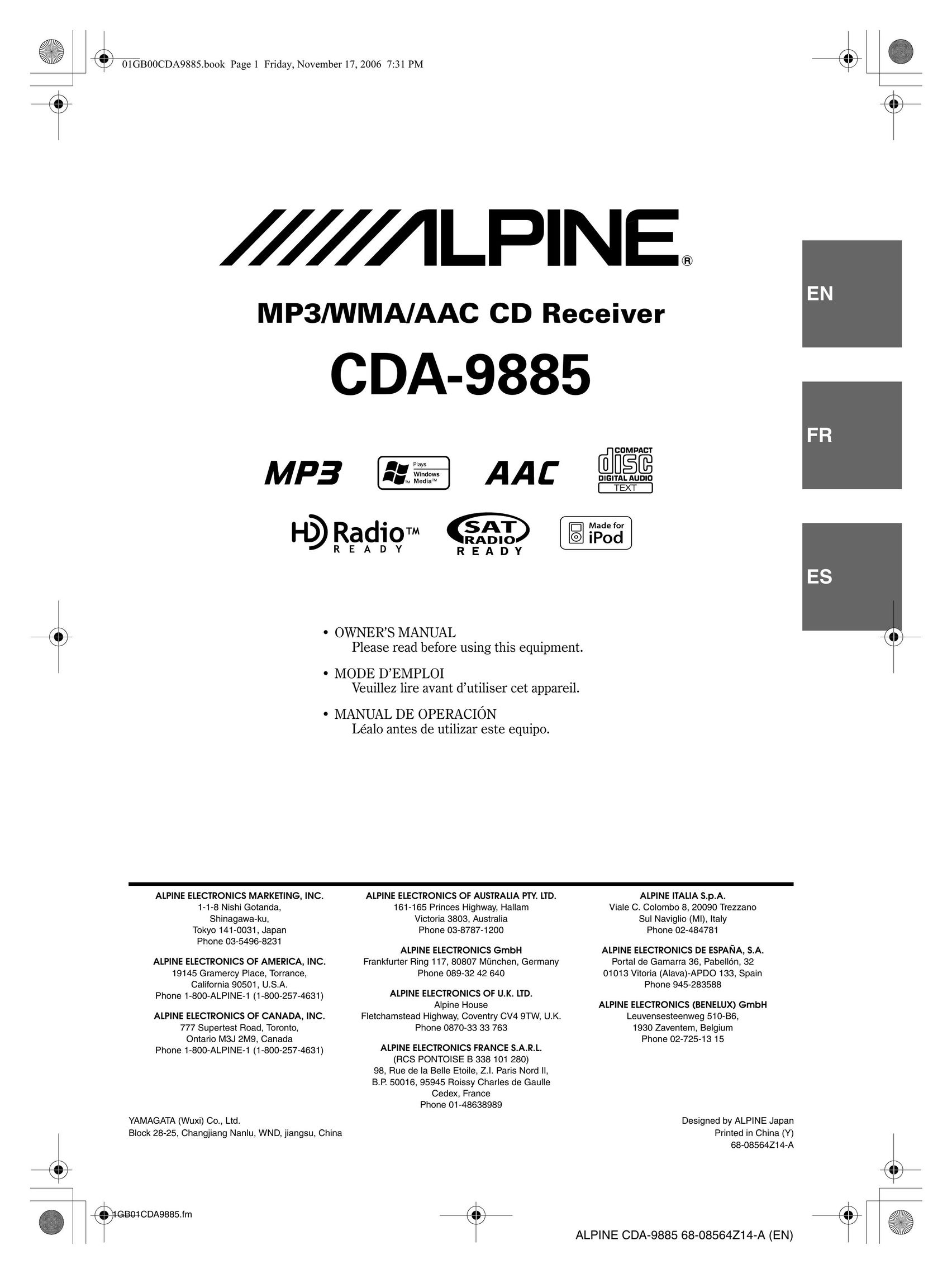 Alpine CDA-9885 CD Player User Manual
