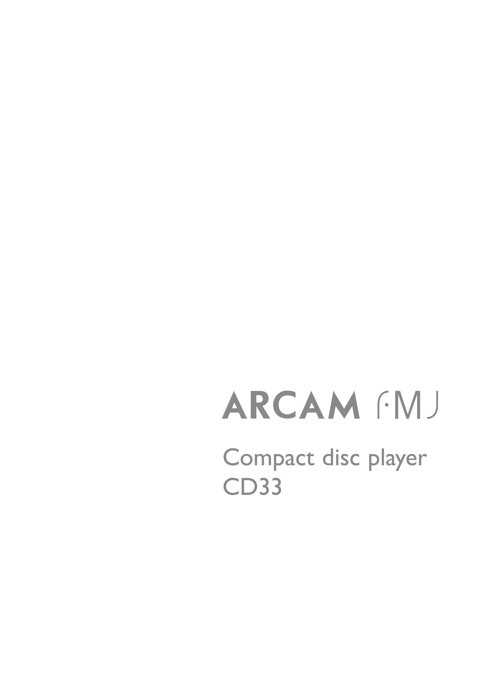 Arcam CD33 CD Player User Manual