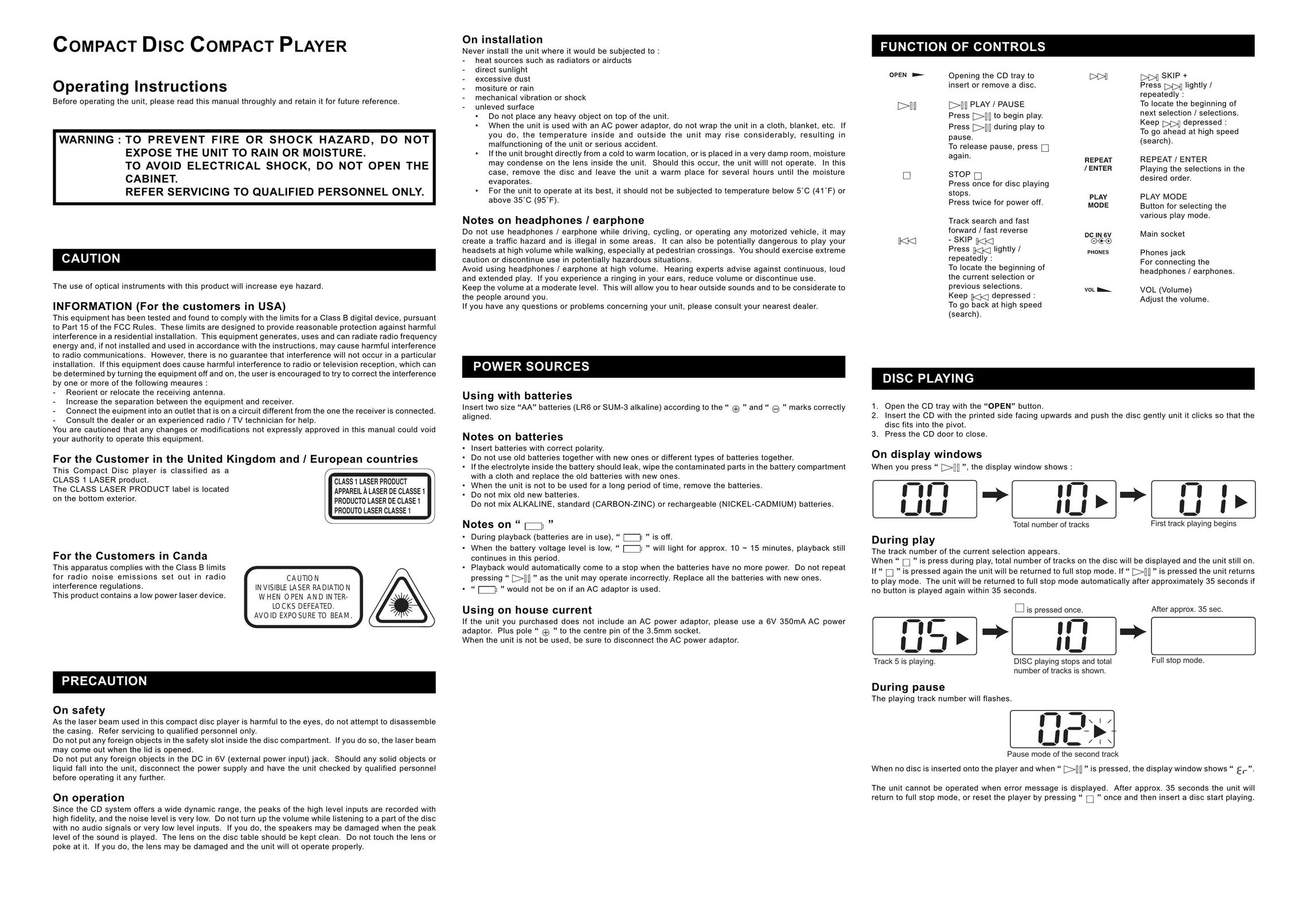 Audiovox 811-870091-170 CD Player User Manual