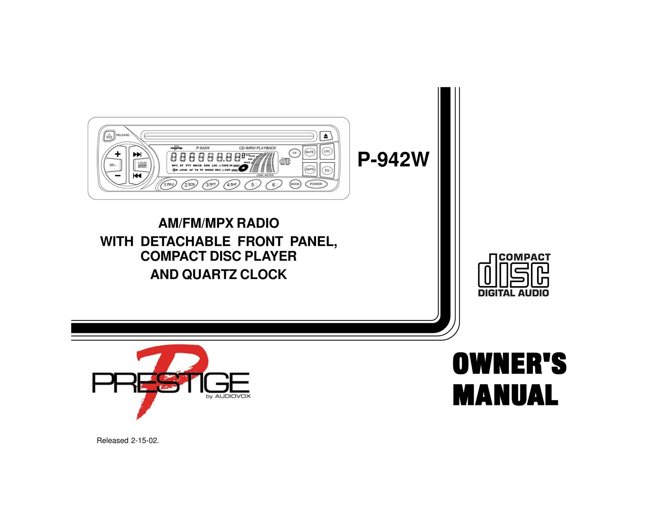 Audiovox P942W CD Player User Manual