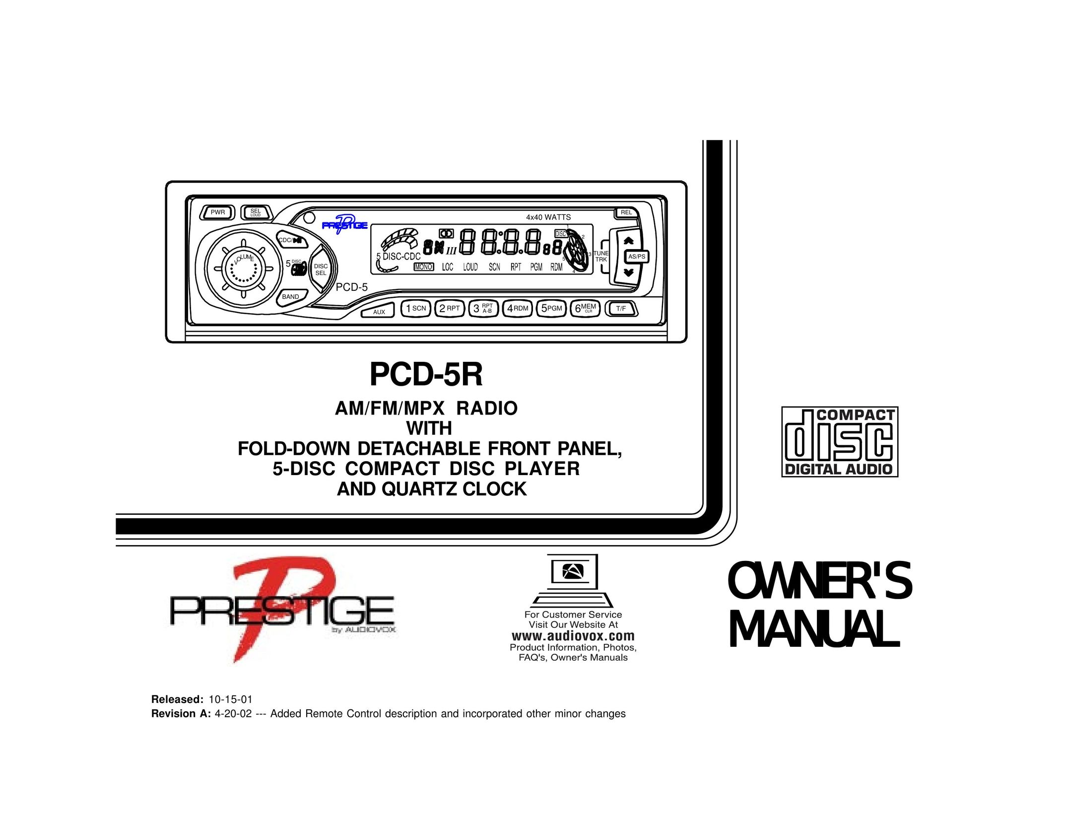Audiovox PCD-5R CD Player User Manual