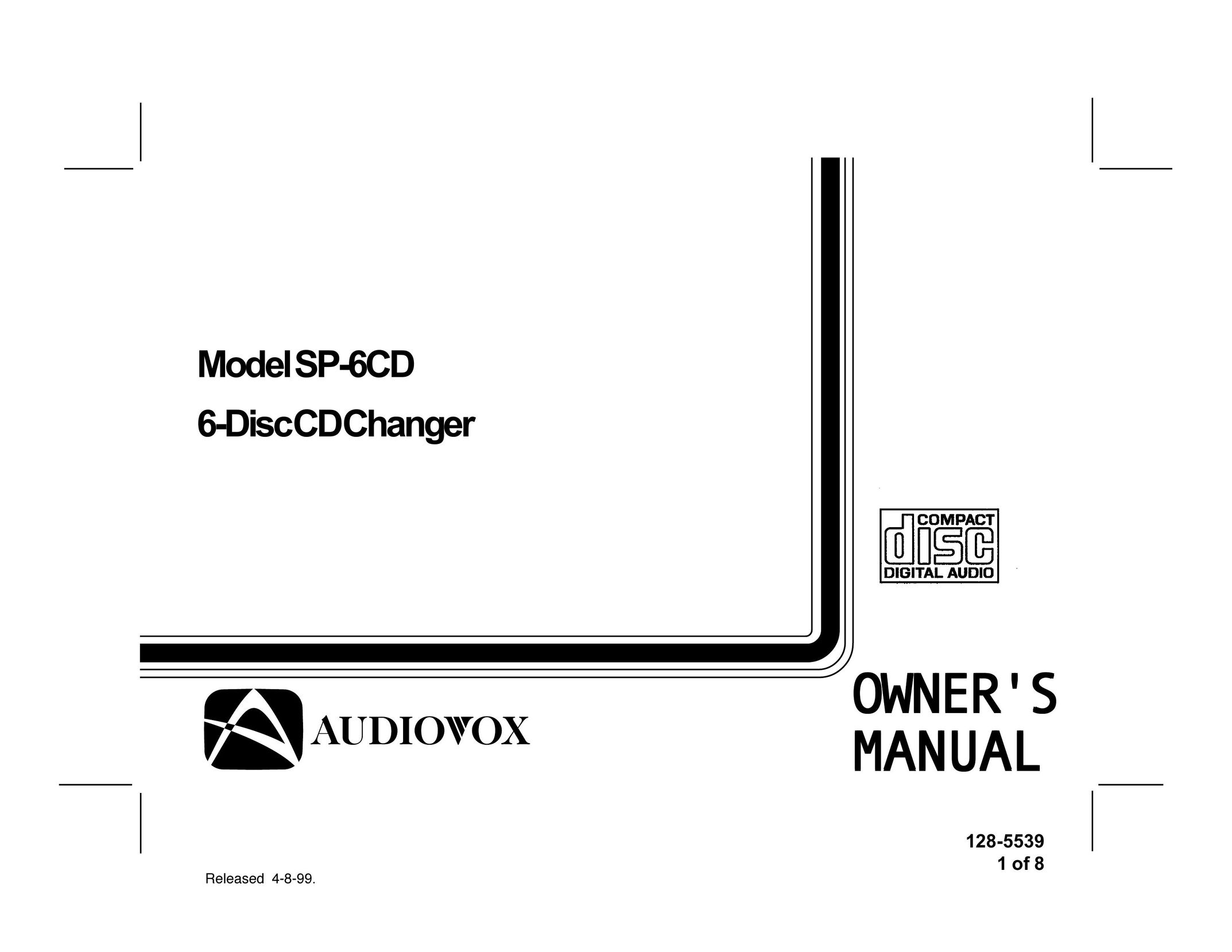 Audiovox SP-6CD CD Player User Manual