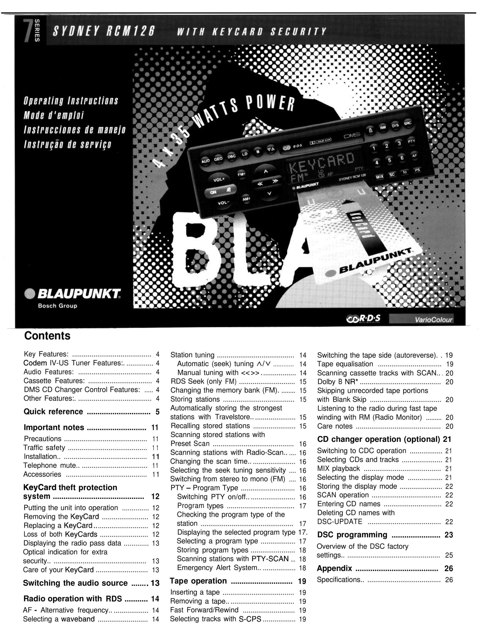 Blaupunkt Sydney RCM 126 CD Player User Manual