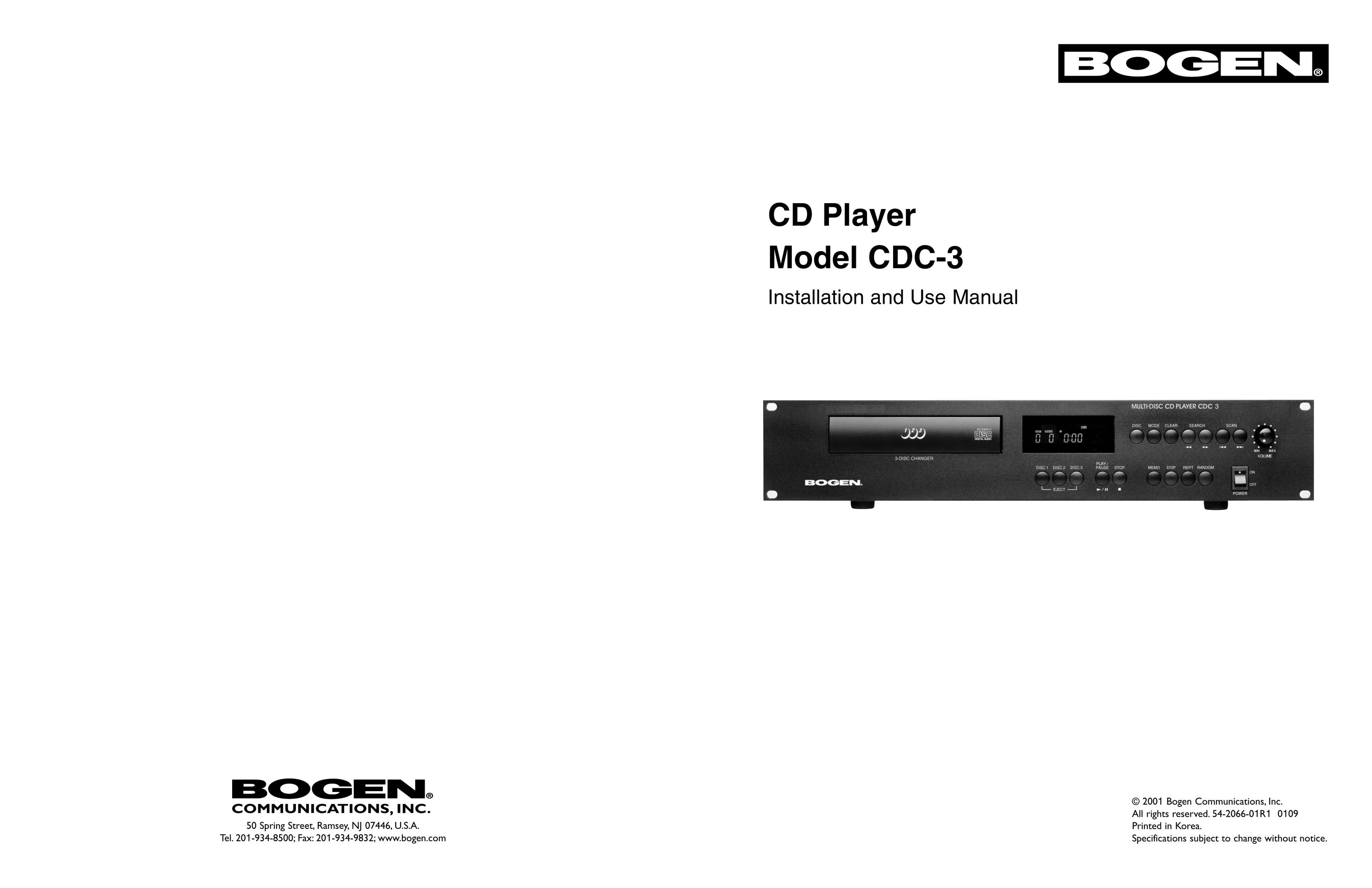 Bogen CDC-3 CD Player User Manual
