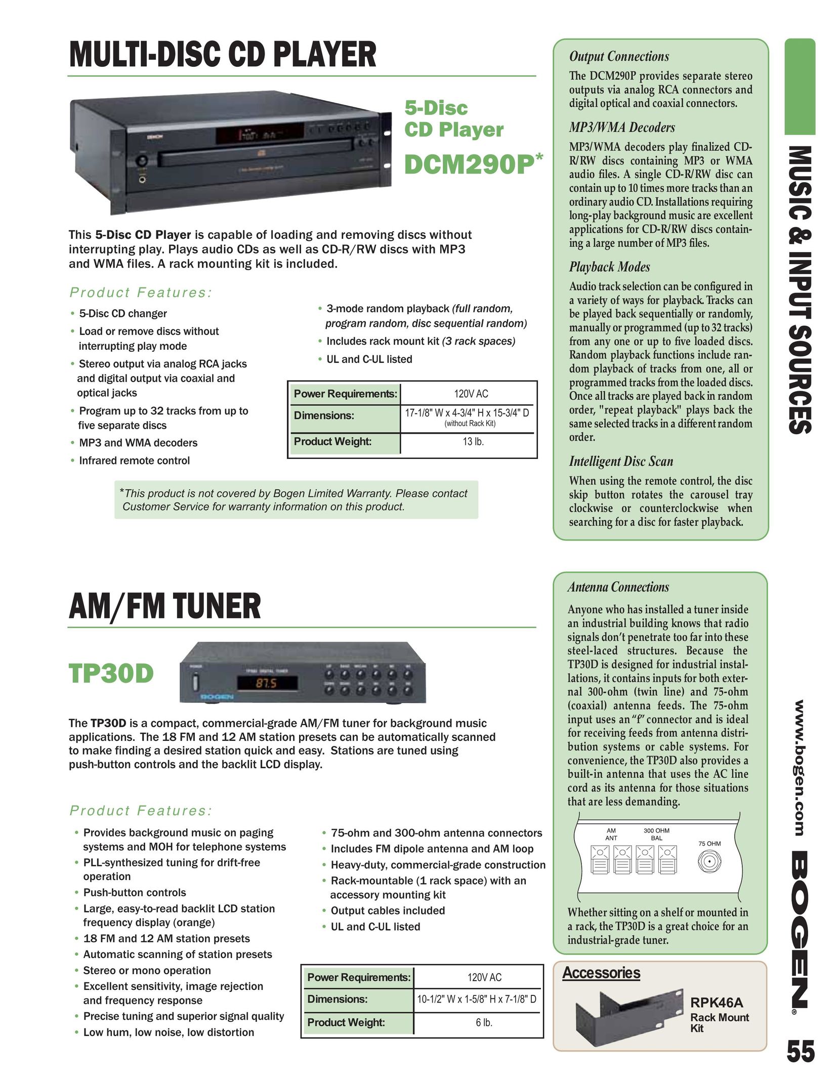 Bogen DCM290P CD Player User Manual