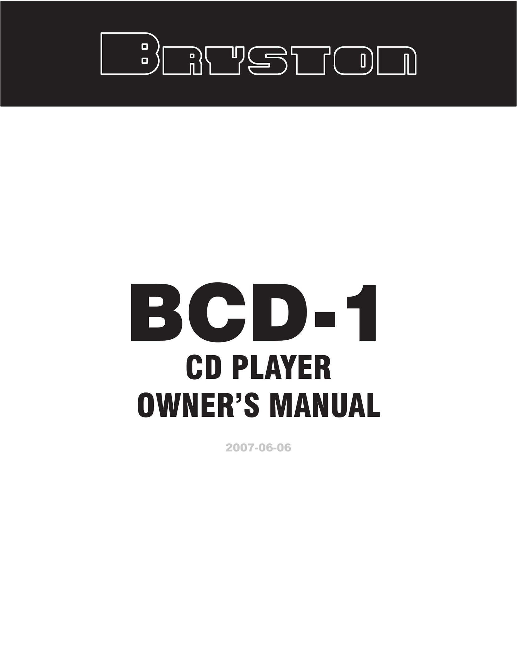 Bryston BCD-1 CD Player User Manual