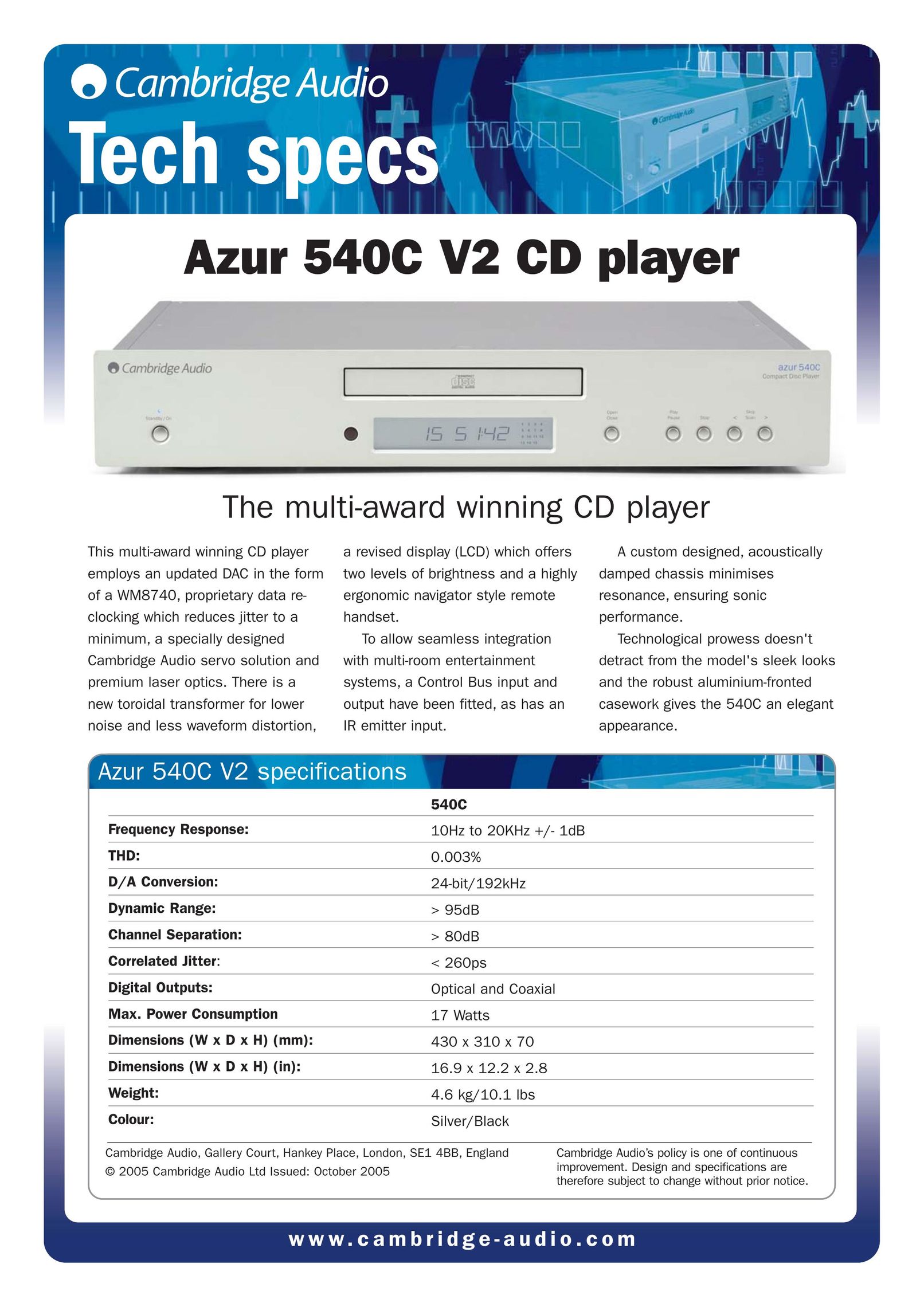 Cambridge Audio 540C V2 CD Player User Manual