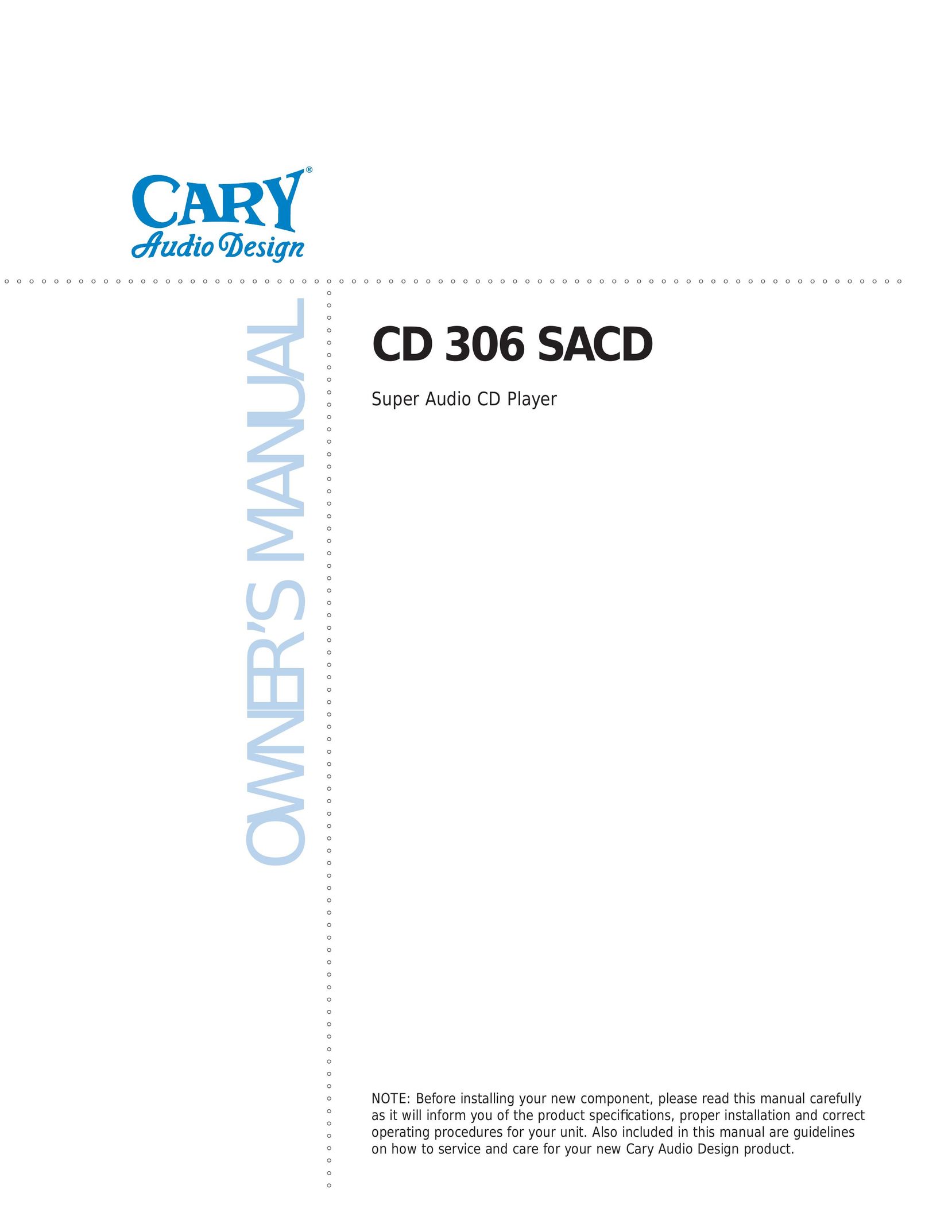 Cary Audio Design Audio CD Player CD Player User Manual