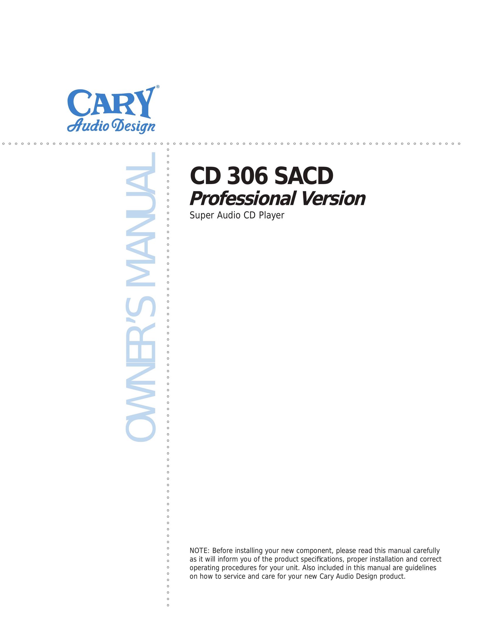 Cary Audio Design CD306SACD CD Player User Manual