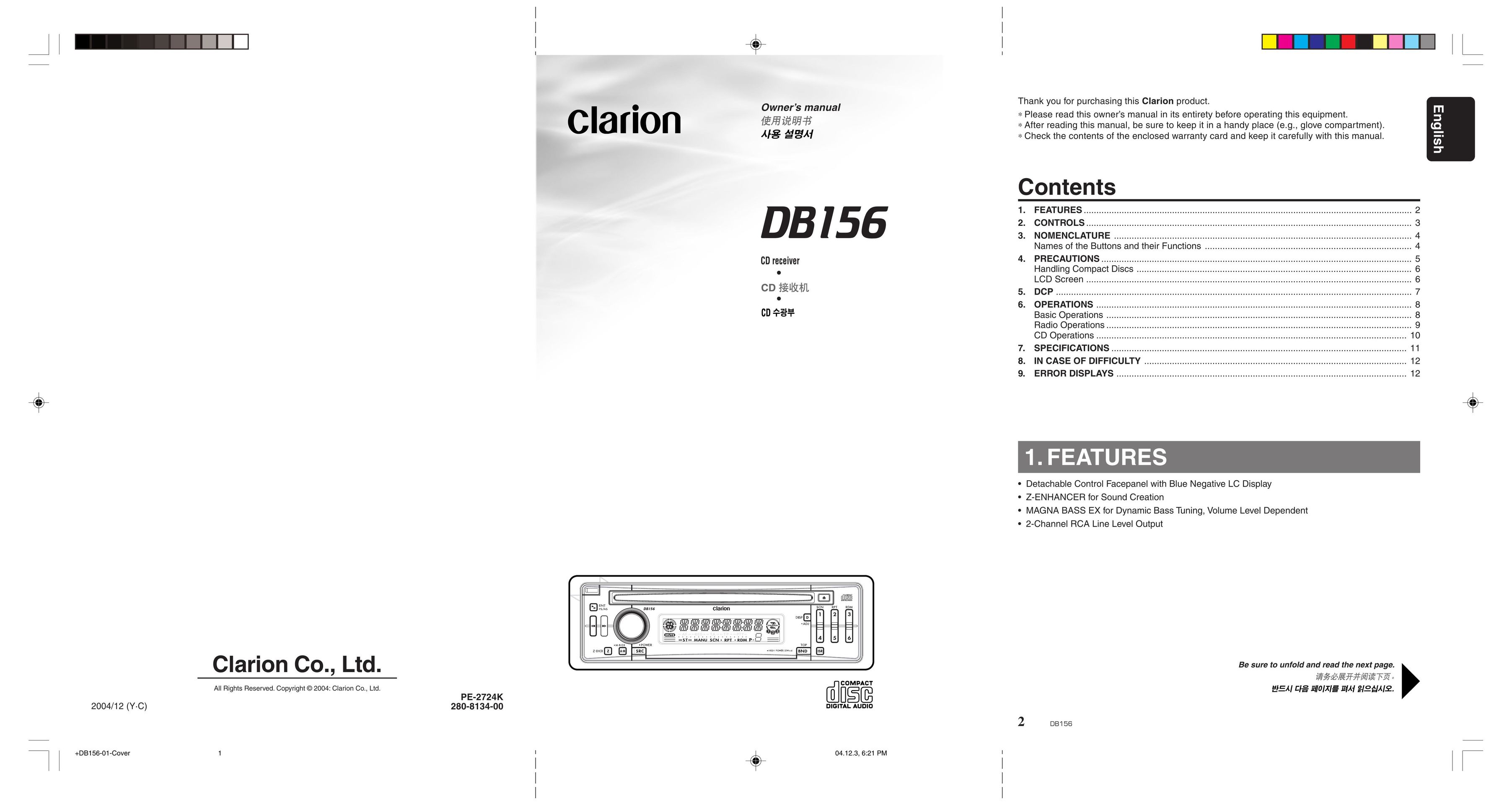 Clarion DB156 CD Player User Manual