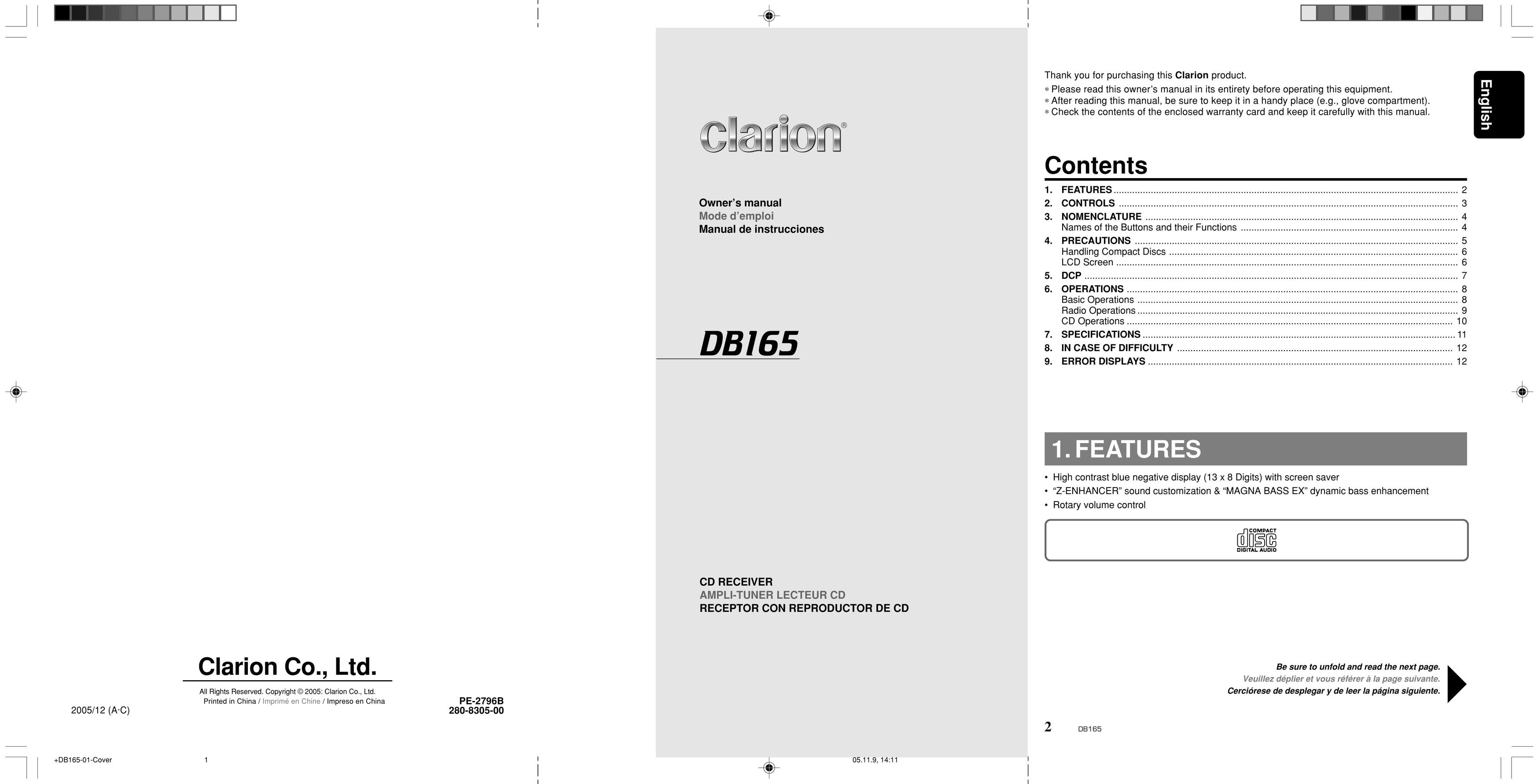 Clarion DB165 CD Player User Manual