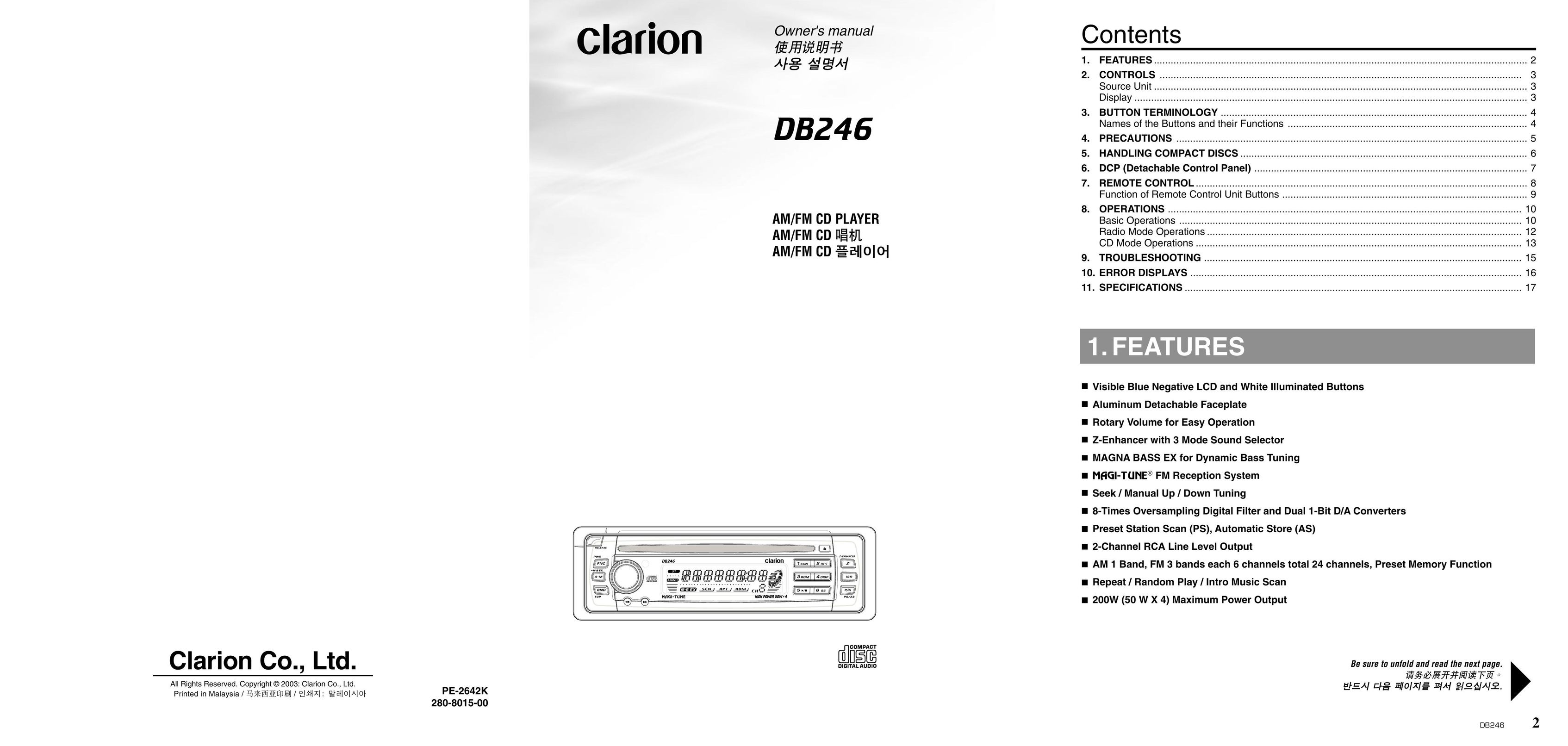 Clarion DB246 CD Player User Manual