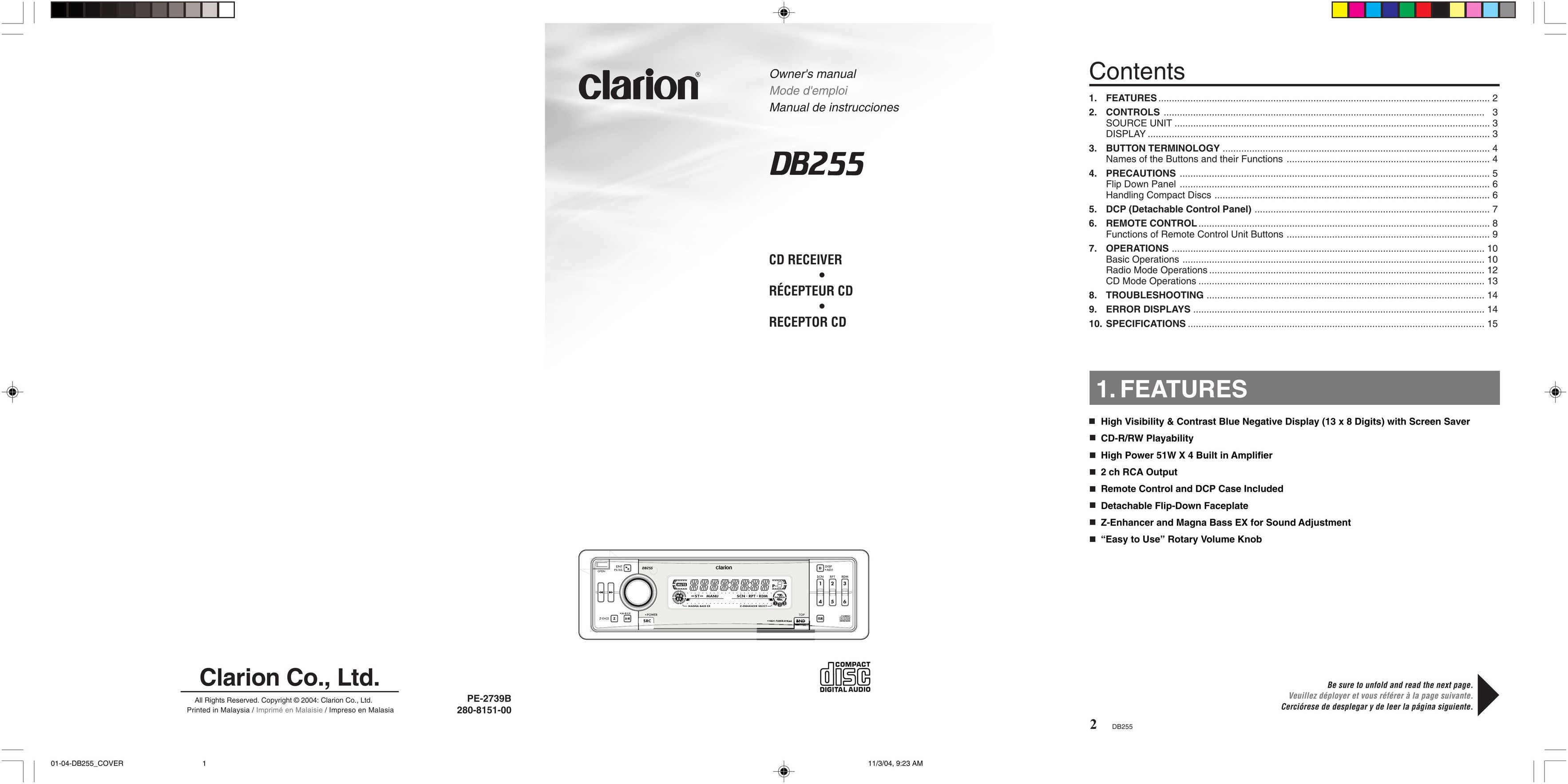 Clarion DB255 CD Player User Manual