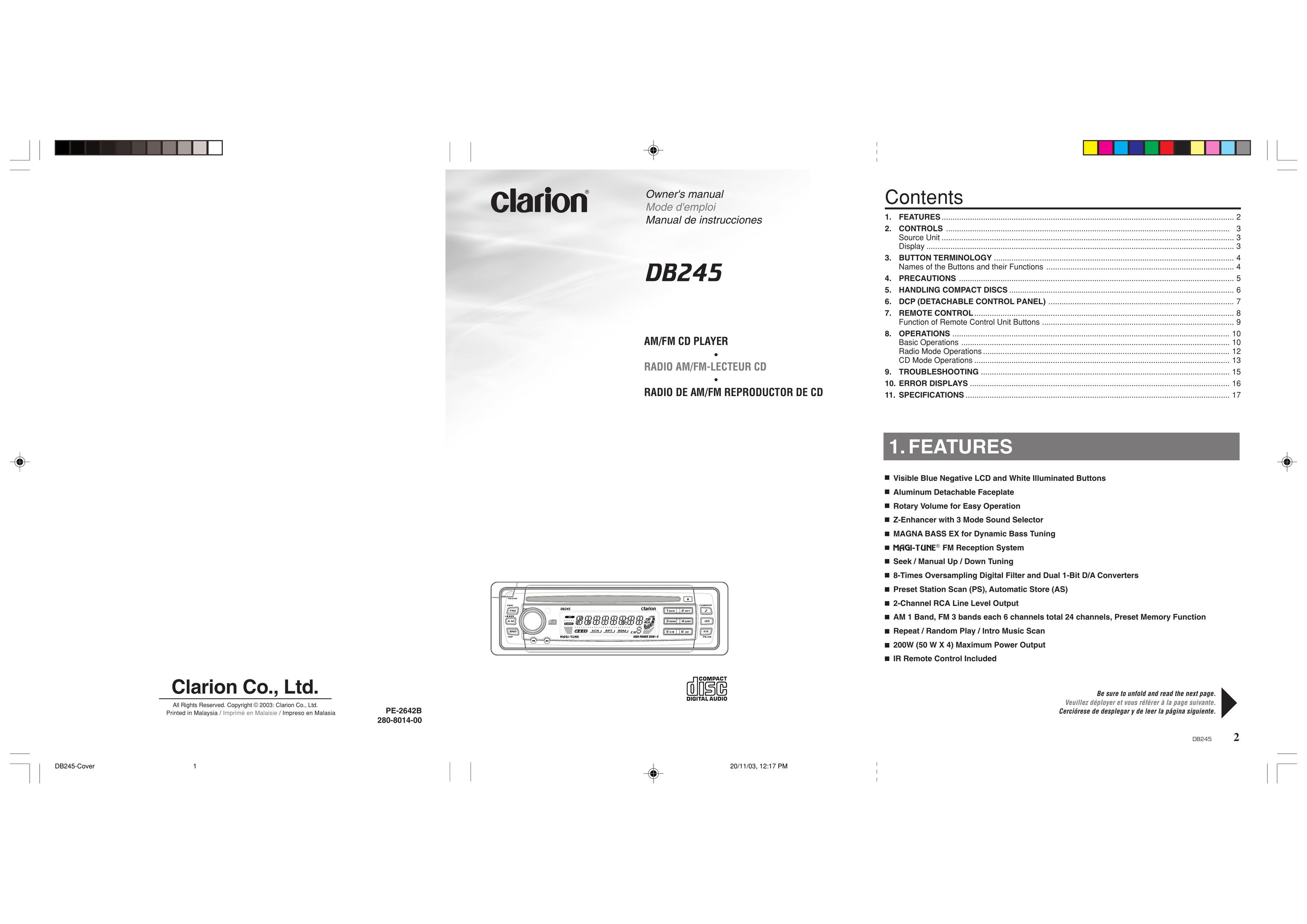 Clarion DB346MP CD Player User Manual