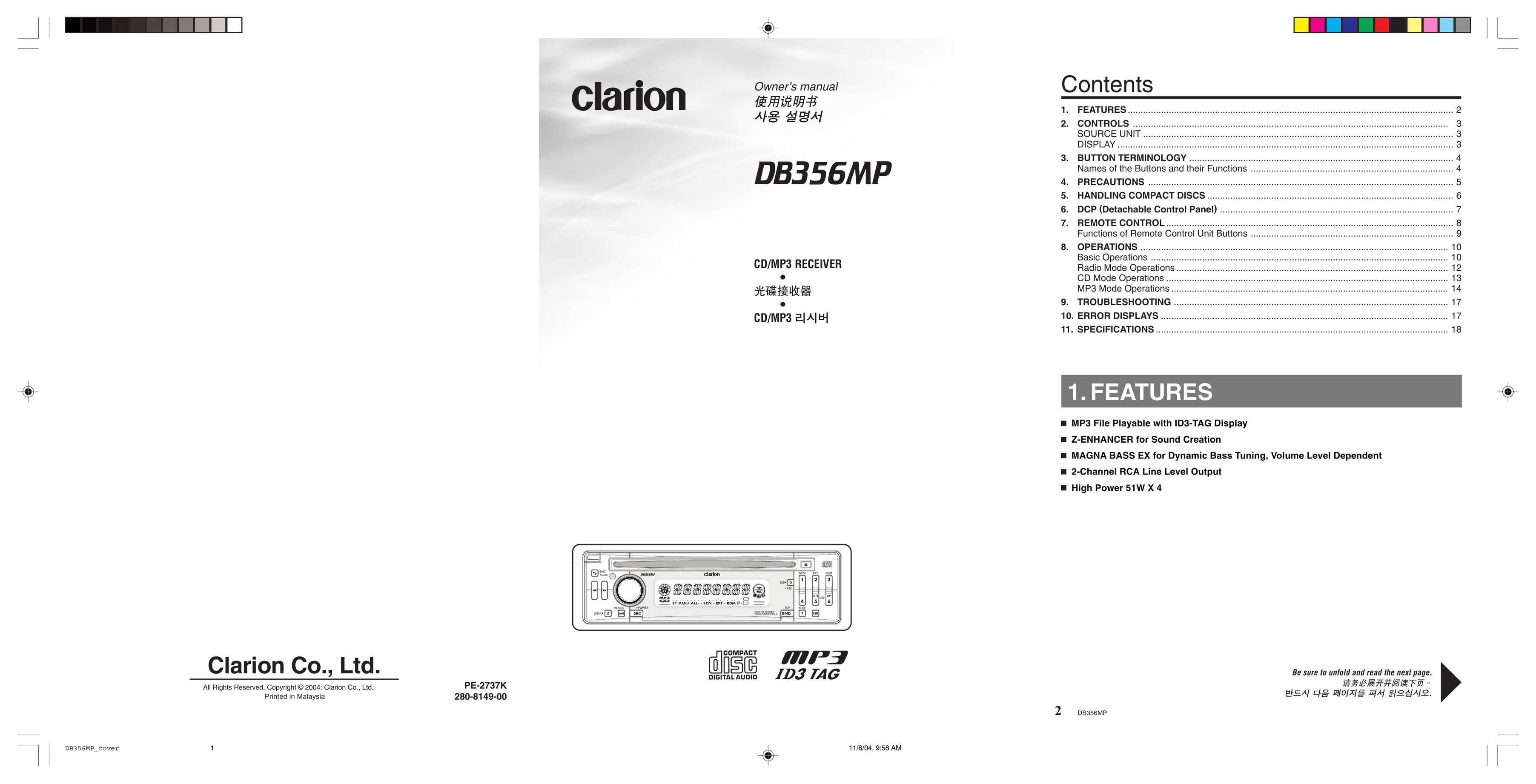 Clarion DB356MP CD Player User Manual