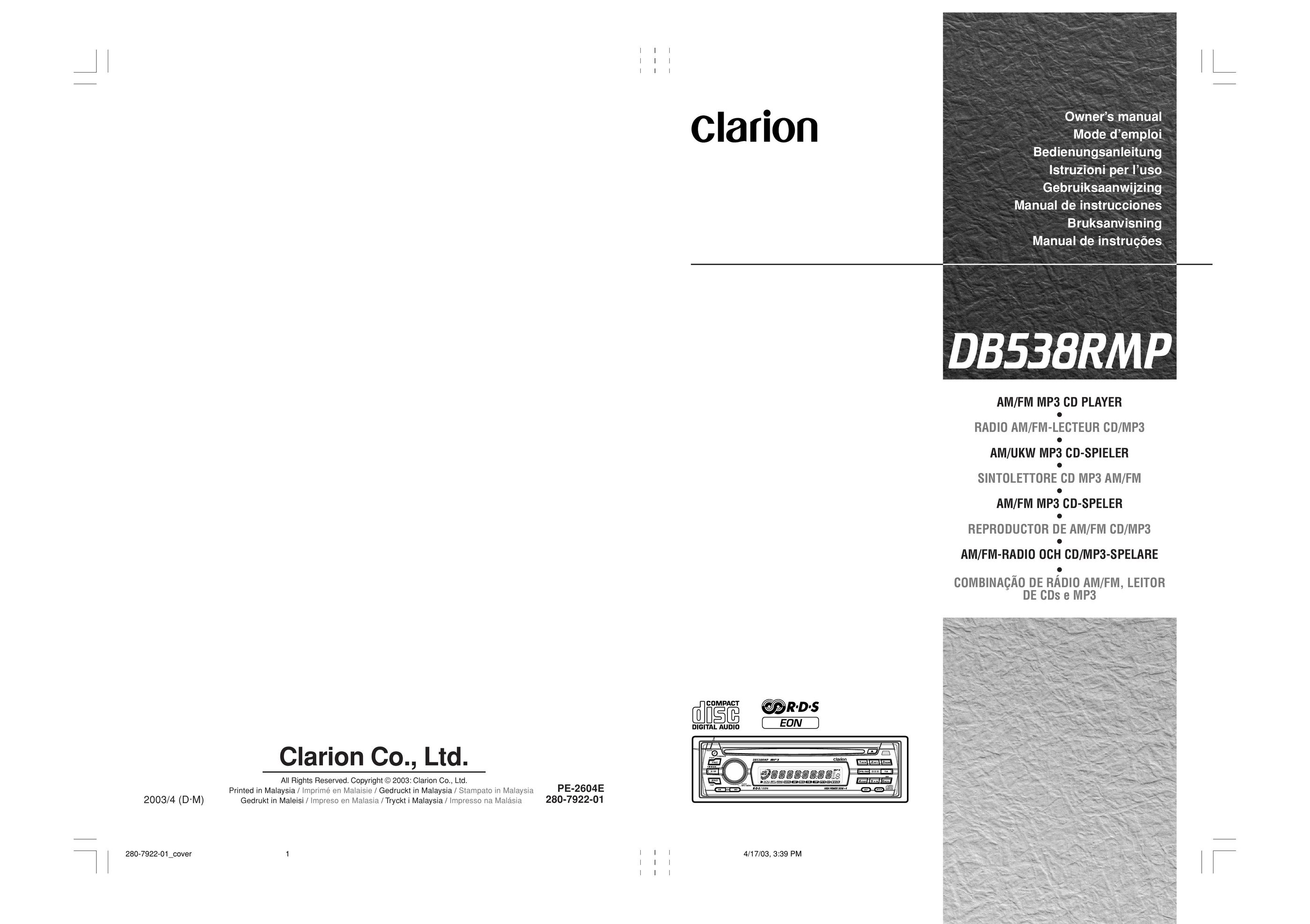 Clarion DB538RMP CD Player User Manual