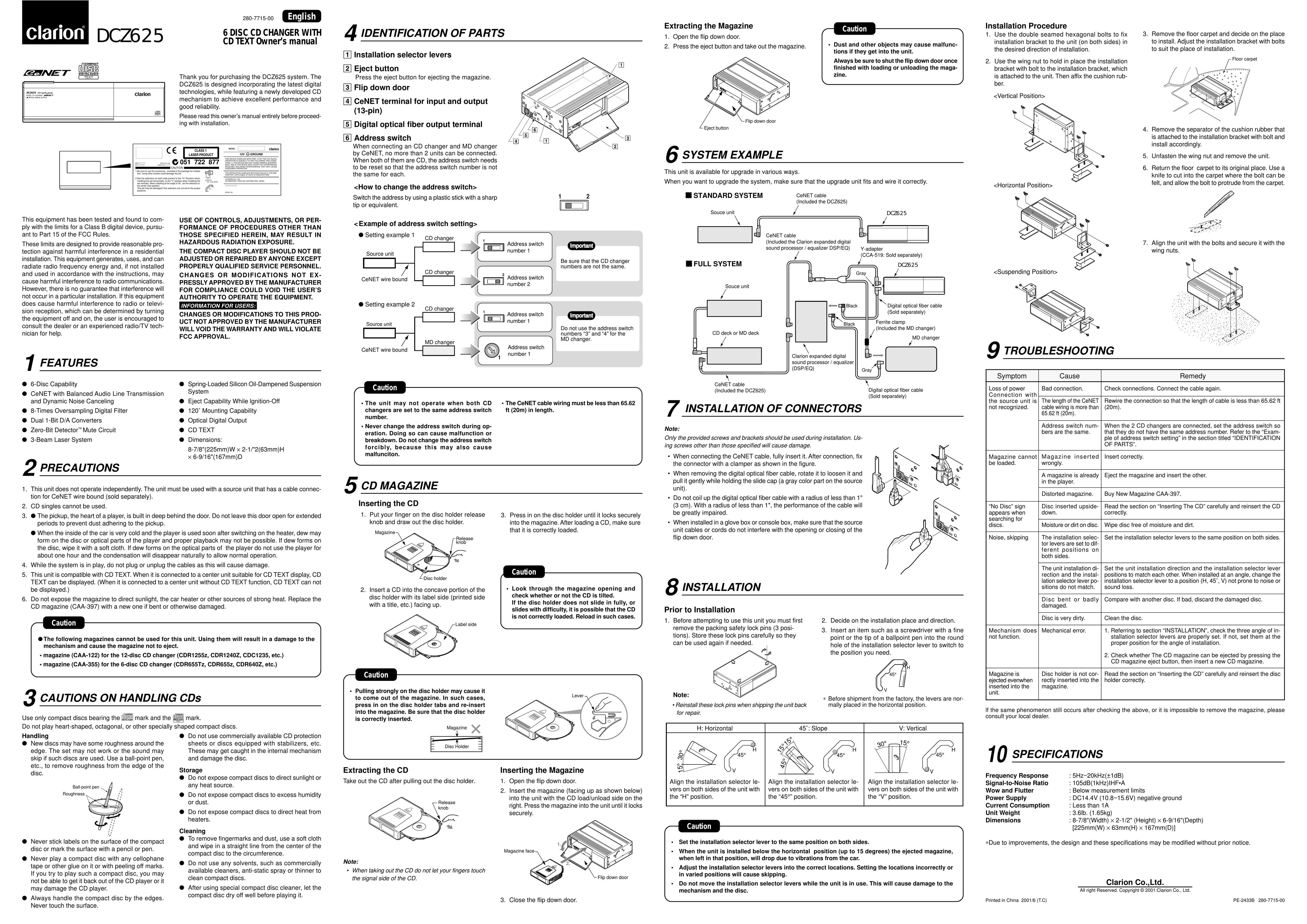 Clarion DCZ625 CD Player User Manual