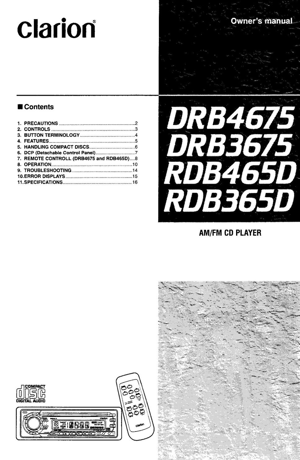 Clarion DRB365D CD Player User Manual