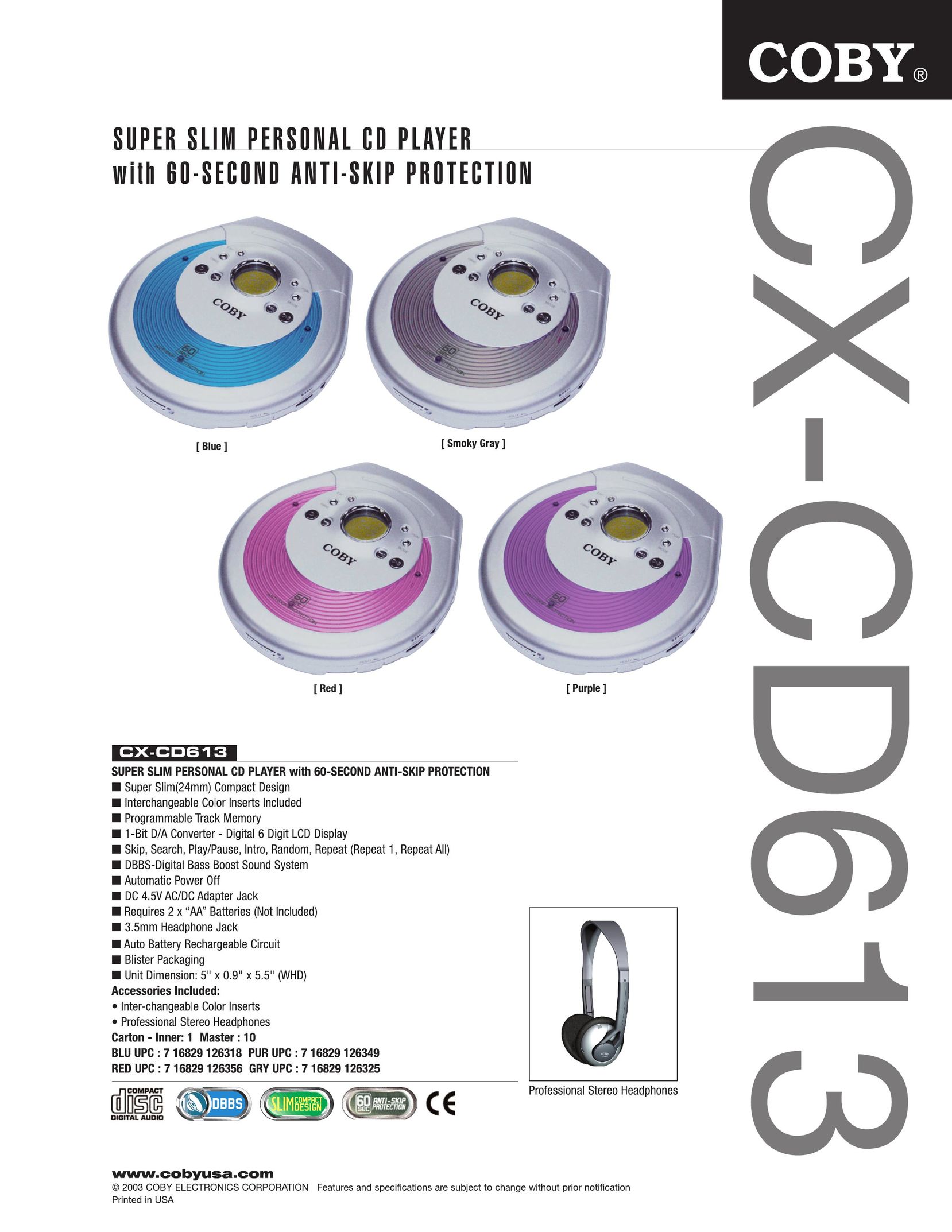 COBY electronic CX-CD613 CD Player User Manual