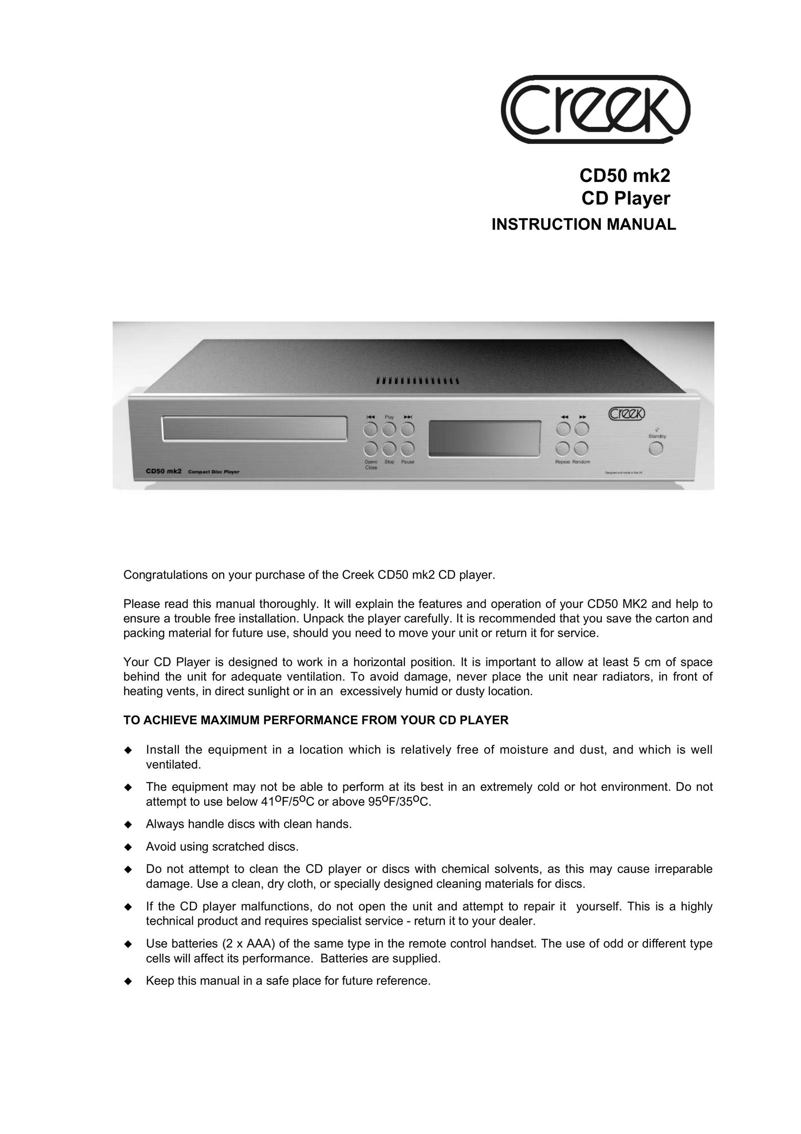 Creek Audio CD50 mk2 CD Player User Manual