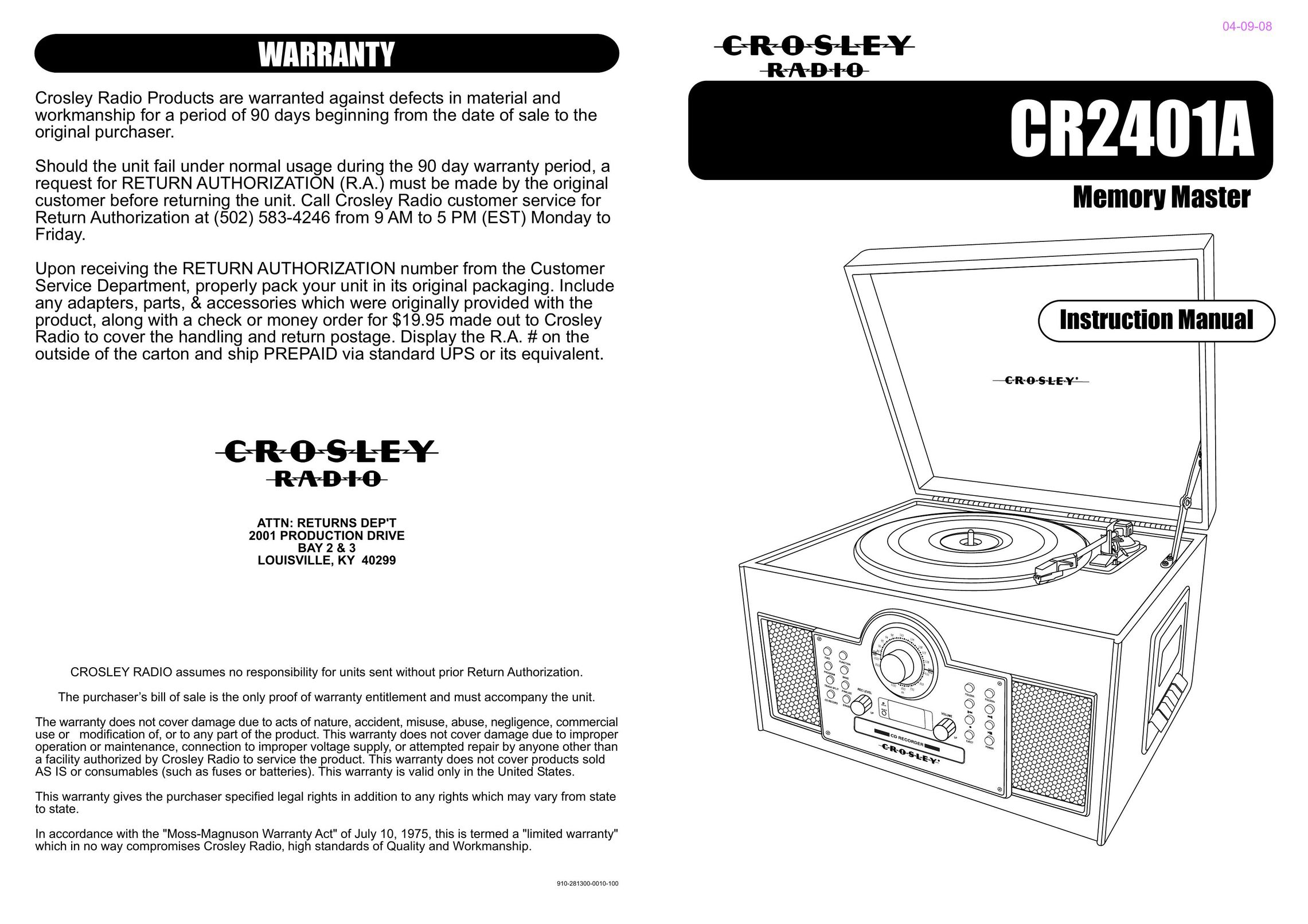Crosley Radio CR2401A CD Player User Manual