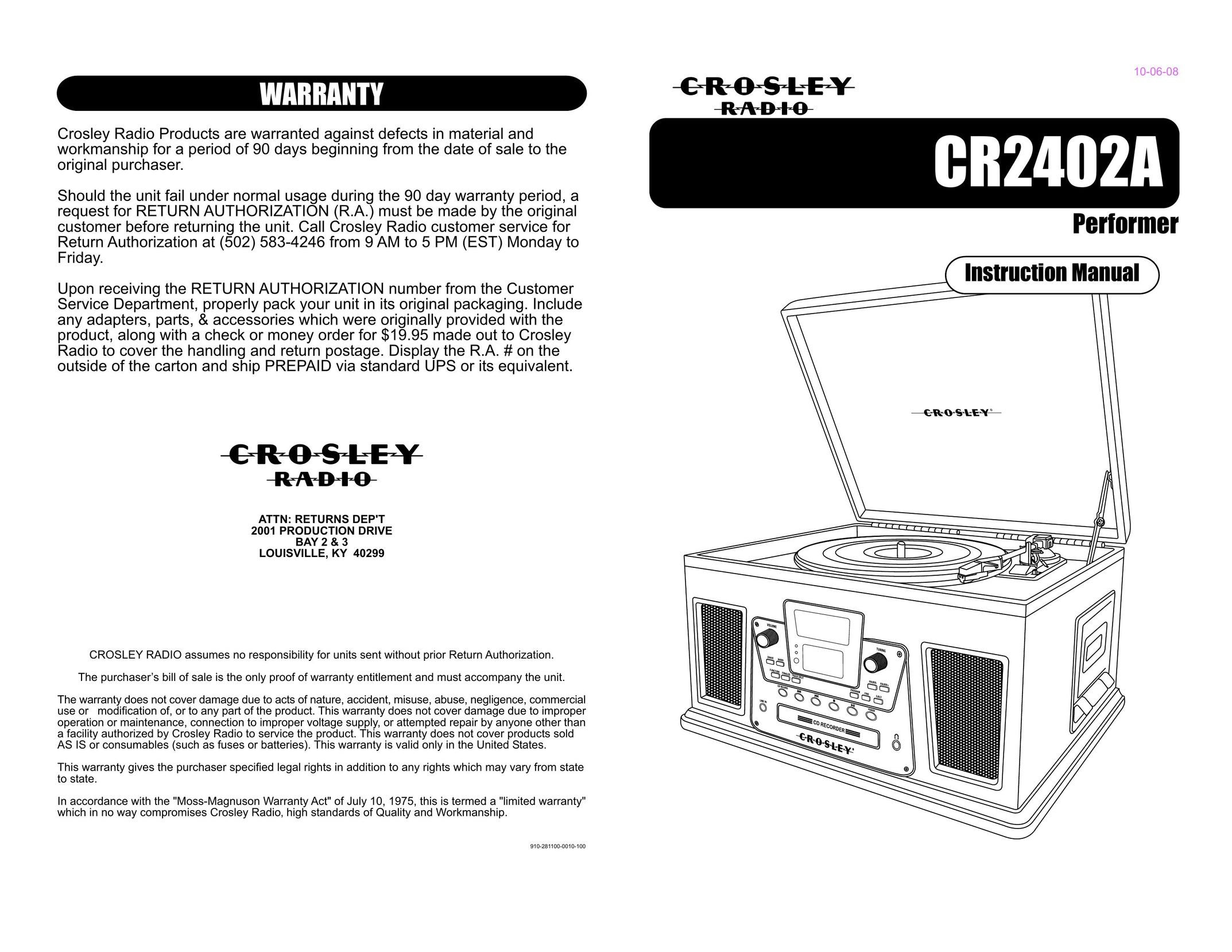 Crosley Radio CR2402A CD Player User Manual