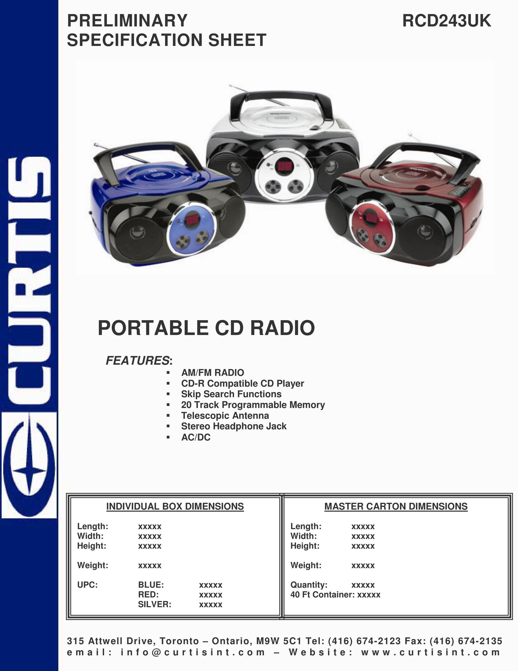 Curtis RCD243UK CD Player User Manual
