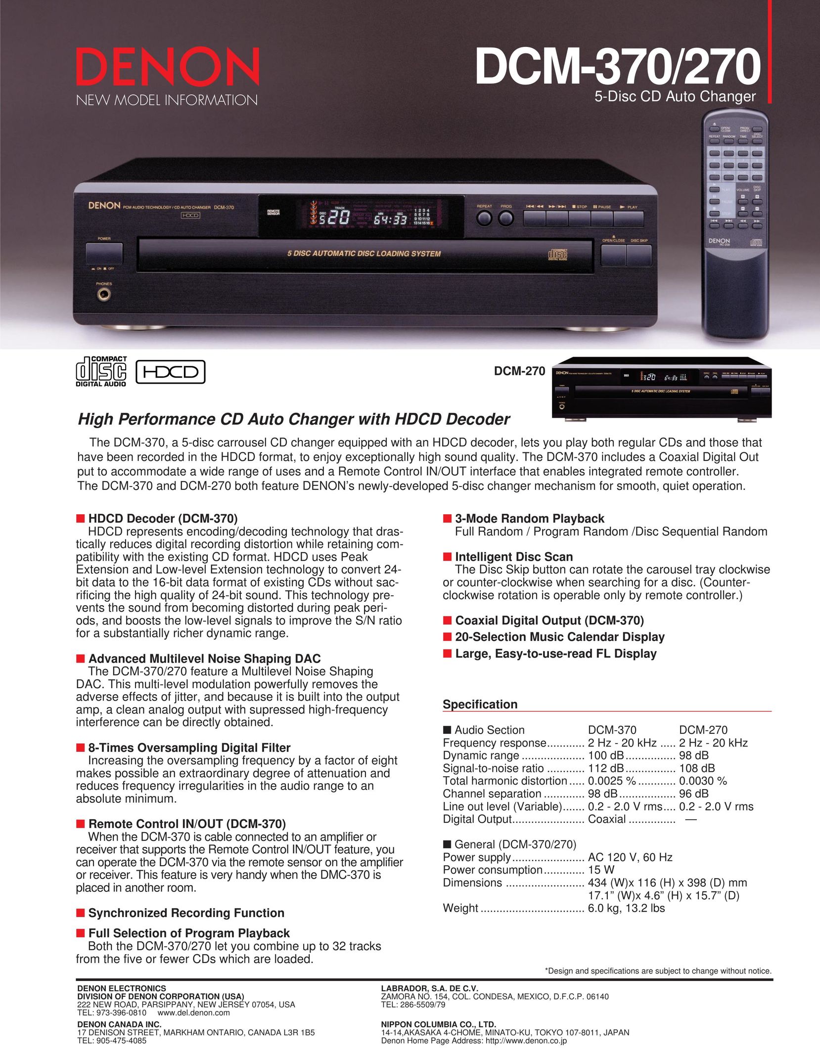 Denon DCM-370 CD Player User Manual